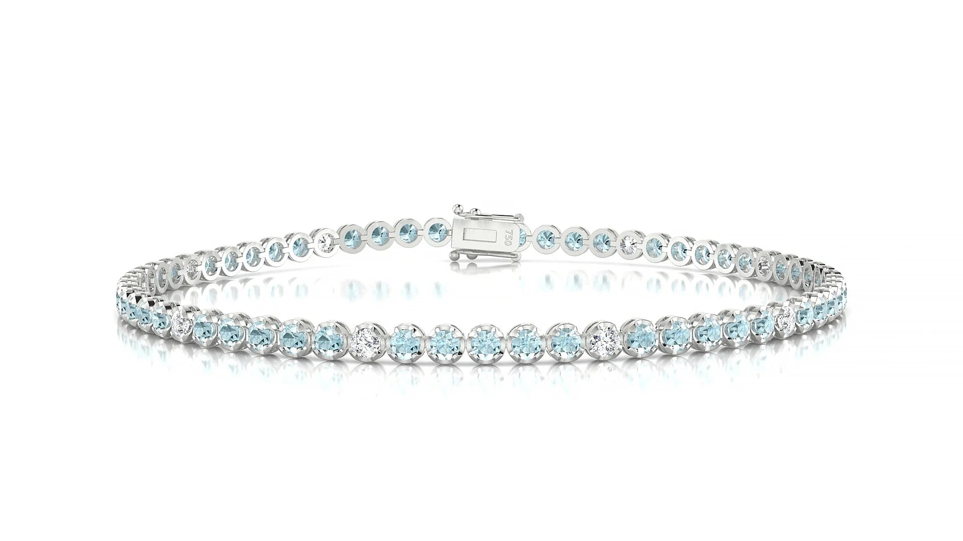 Bengal 5-1 | 18k White Gold 2 mm Round Natural Aquamarine & Diamond Tennis Bracelet