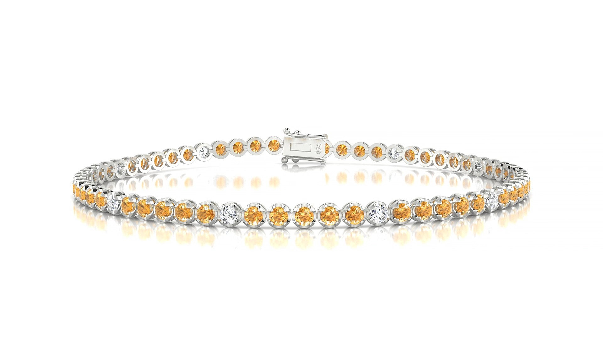 Bengal 5-1 | 18k White Gold 2 mm Round Natural Citrine & Diamond 17 cm Tennis Bracelet