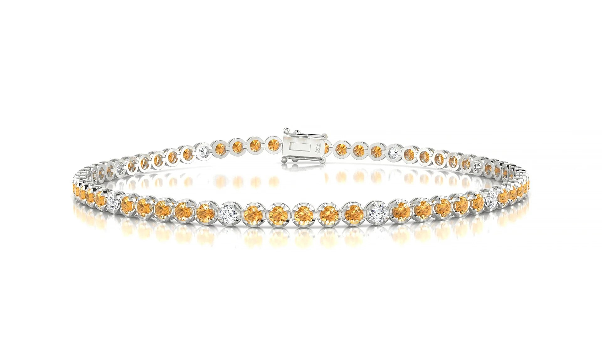 Bengal 5-1 | 18k White Gold 2 mm Round Natural Citrine & Diamond Tennis Bracelet