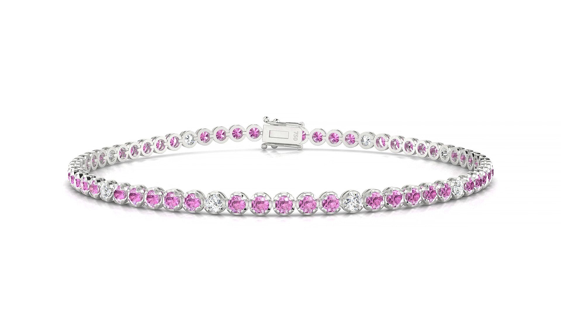 Bengal 5-1 | 18k White Gold 2 mm Round Natural Pink Sapphire & Diamond 15 cm Tennis Bracelet
