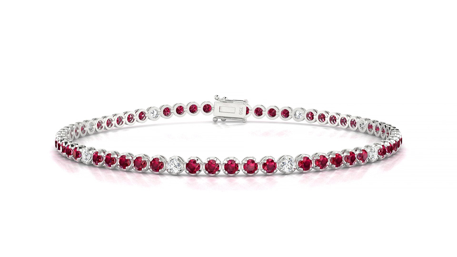 Bengal 5-1 | 18k White Gold 2 mm Round Natural Ruby & Diamond 19 cm Tennis Bracelet