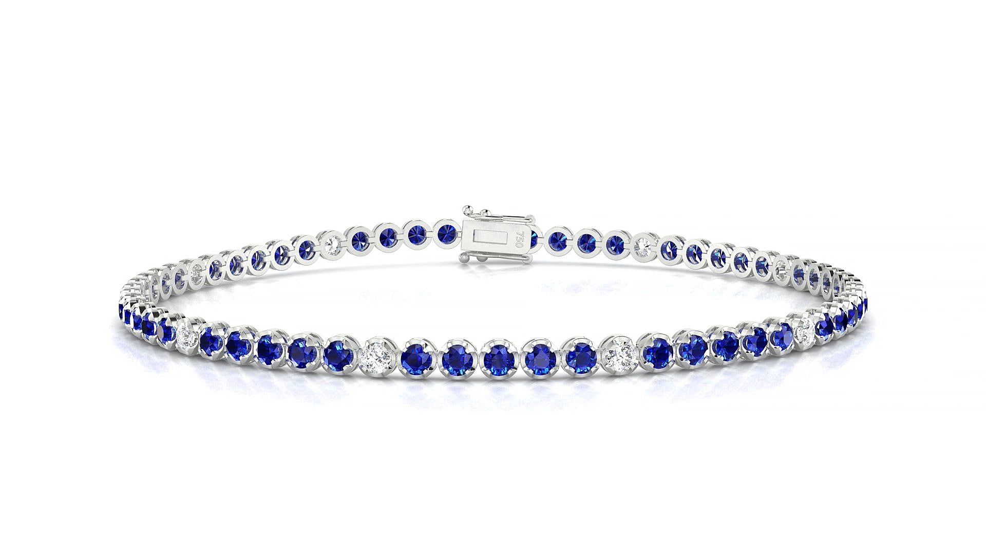 Bengal 5-1 | 18k White Gold 2 mm Round Natural Sapphire & Diamond 15 cm Tennis Bracelet