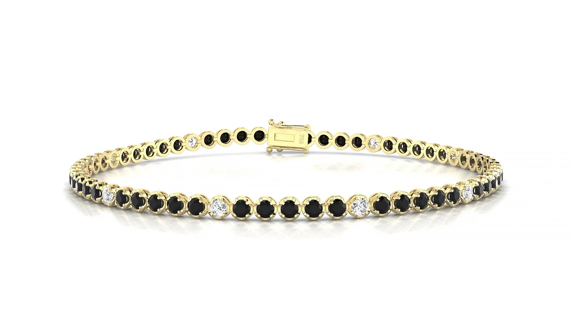 Bengal 5-1 | 18k Yellow Gold 2 mm Round Natural Black Diamond & Diamond Tennis Bracelet