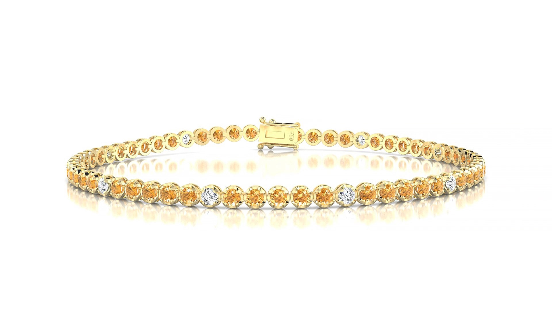 Bengal 5-1 | 18k Yellow Gold 2 mm Round Natural Citrine & Diamond 15 cm Tennis Bracelet