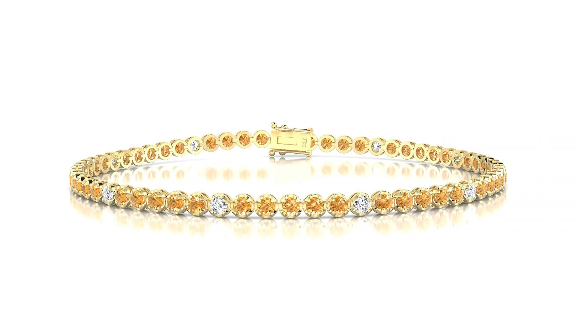 Bengal 5-1 | 18k Yellow Gold 2 mm Round Natural Citrine & Diamond Tennis Bracelet