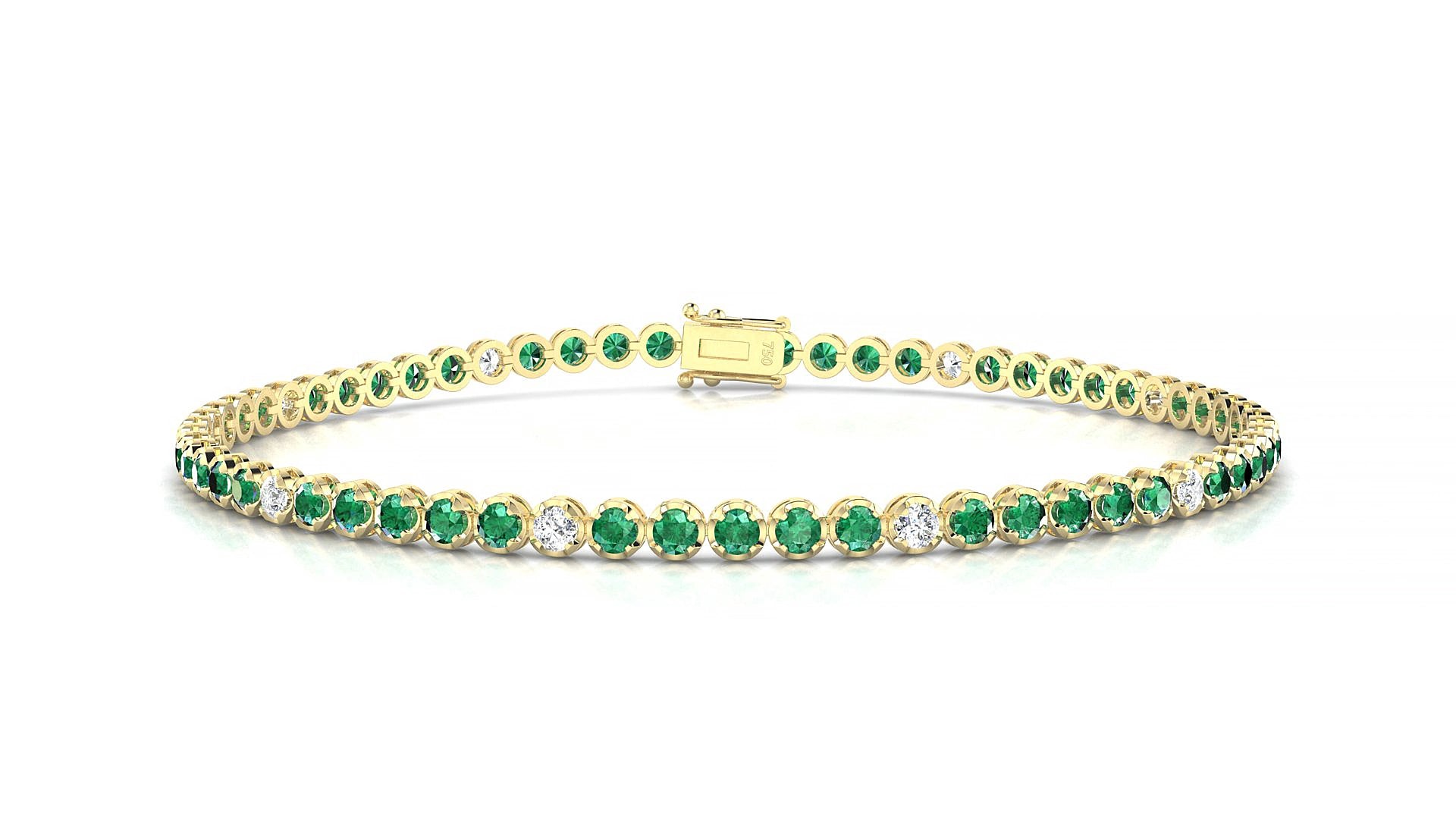 Bengal 5-1 | 18k Yellow Gold 2 mm Round Natural Emerald & Diamond 19 cm Tennis Bracelet