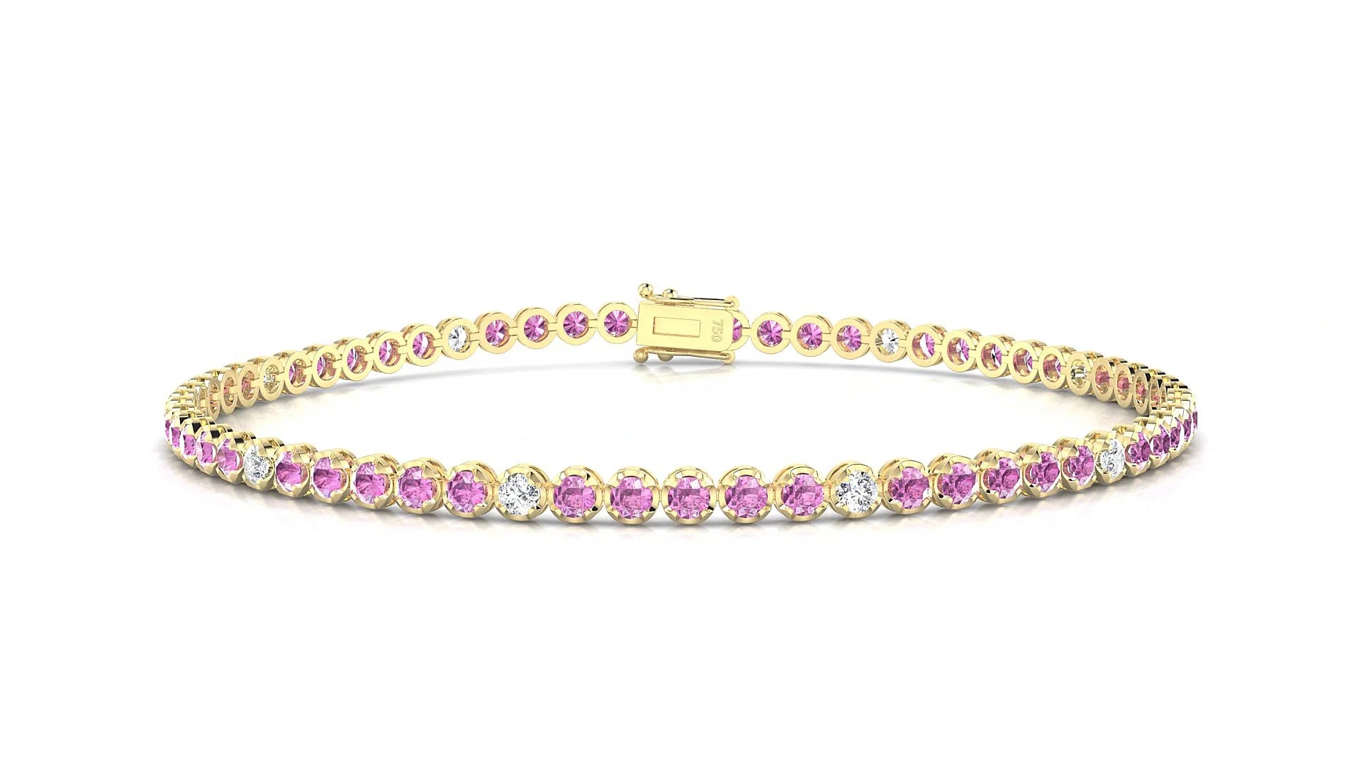 Bengal 5-1 | 18k Yellow Gold 2 mm Round Natural Pink Sapphire & Diamond Tennis Bracelet