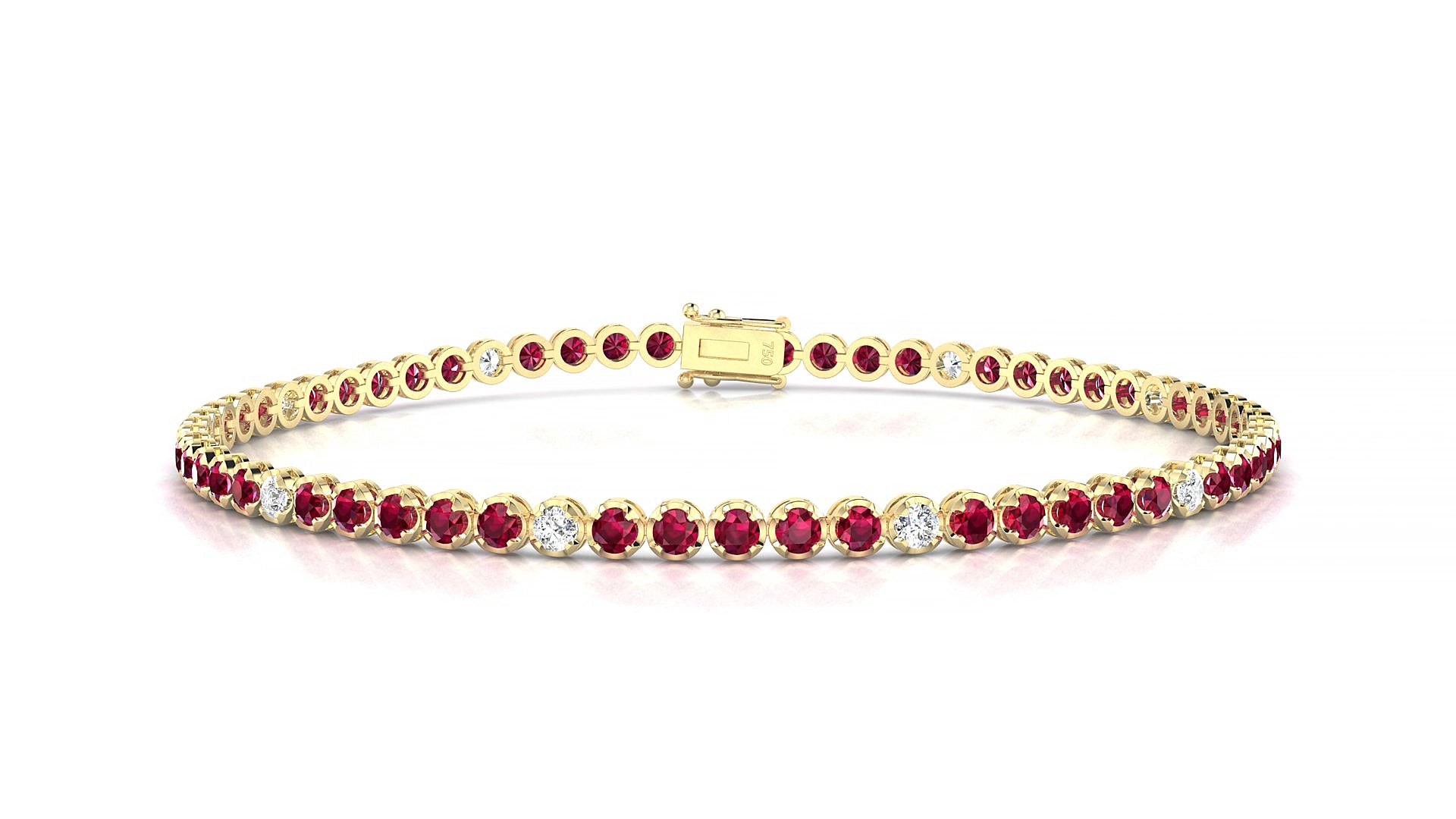 Bengal 5-1 | 18k Yellow Gold 2 mm Round Natural Ruby & Diamond 19 cm Tennis Bracelet