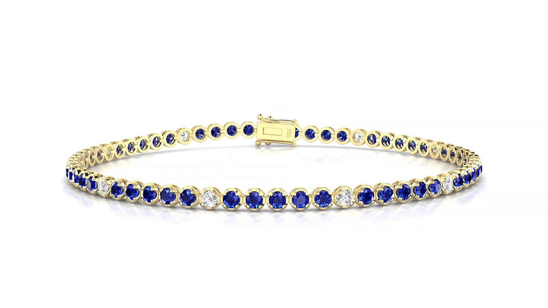 Bengal 5-1 | 18k Yellow Gold 2 mm Round Natural Sapphire & Diamond 20 cm Tennis Bracelet