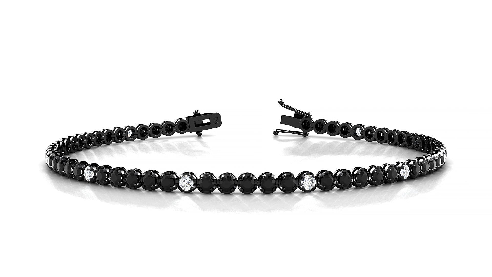 Bengal 5-1 | 18k Black Gold 2 mm Round Natural Black Diamond & Diamond 15 cm Tennis Bracelet