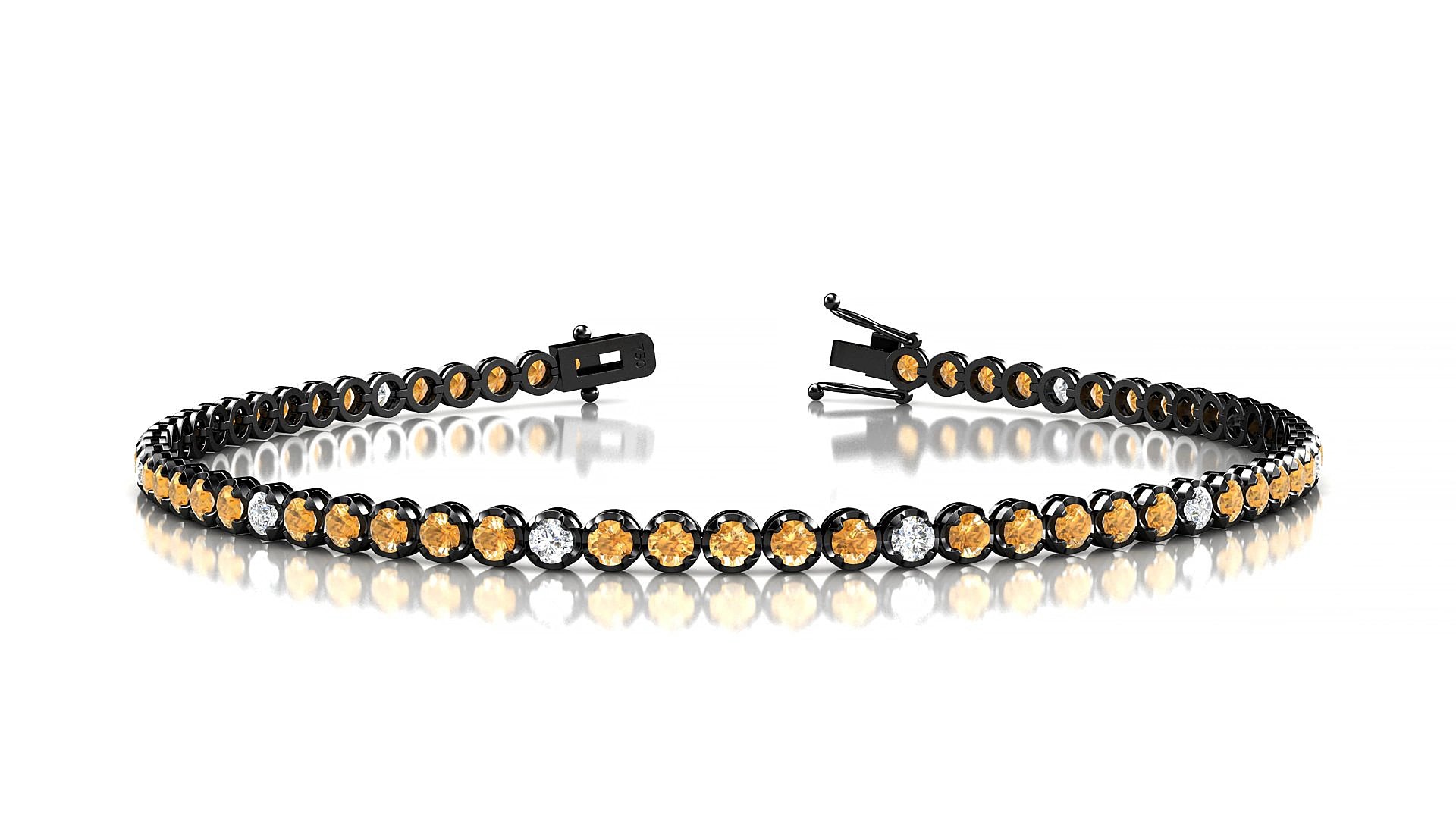Bengal 5-1 | 18k Black Gold 2 mm Round Natural Citrine & Diamond 19 cm Tennis Bracelet