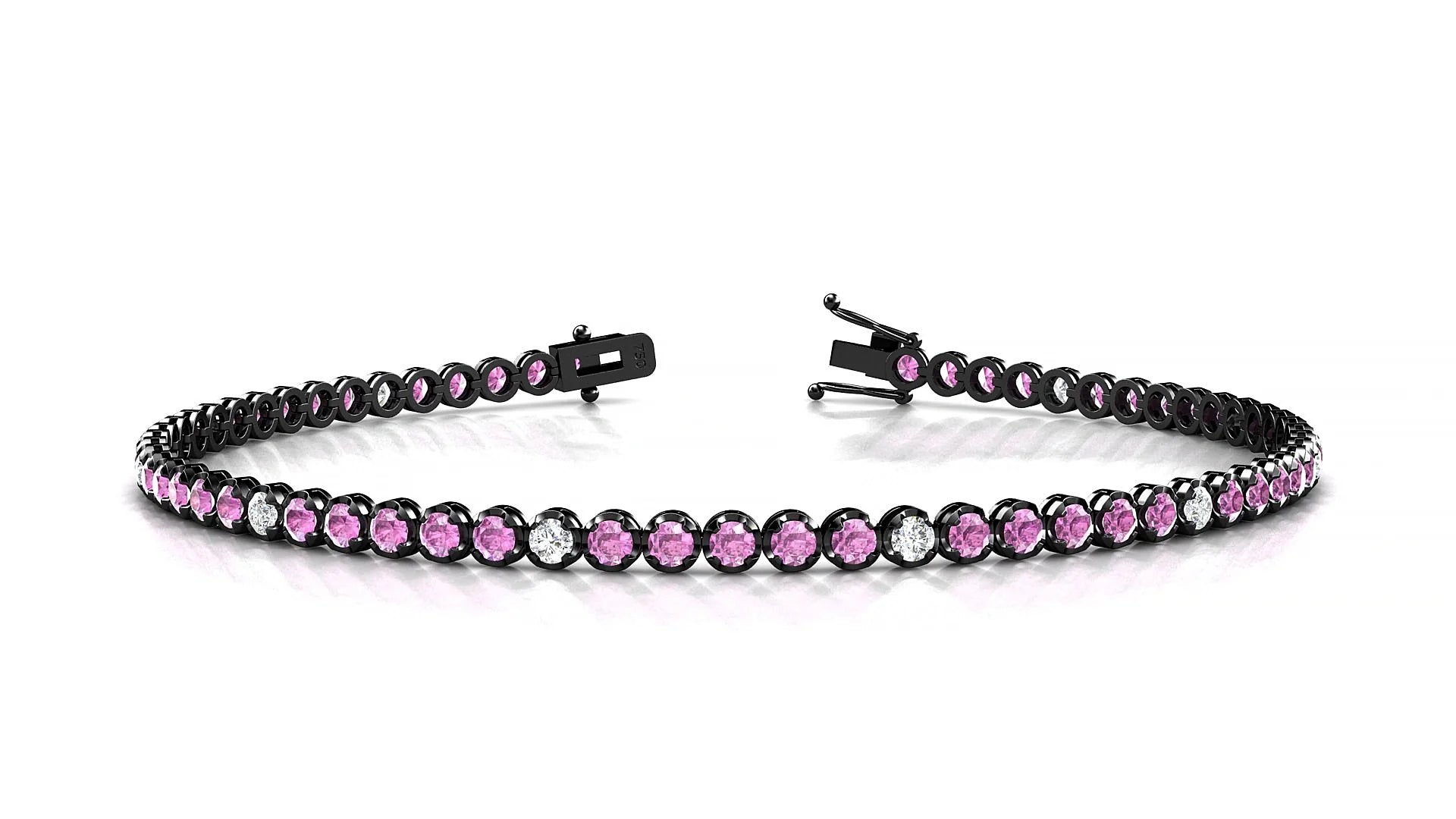 Bengal 5-1 | 18k Black Gold 2 mm Round Natural Pink Sapphire & Diamond Tennis Bracelet