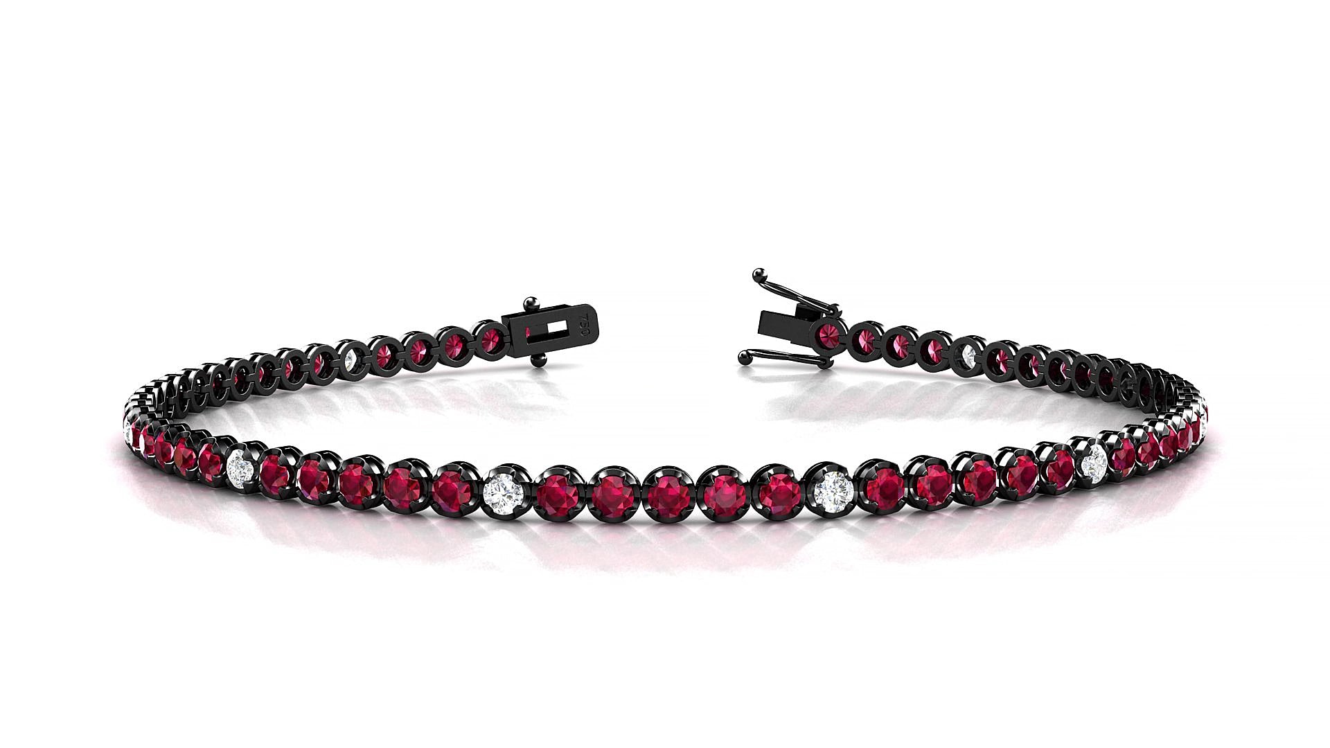 Bengal 5-1 | 18k Black Gold 2 mm Round Natural Ruby & Diamond 15 cm Tennis Bracelet