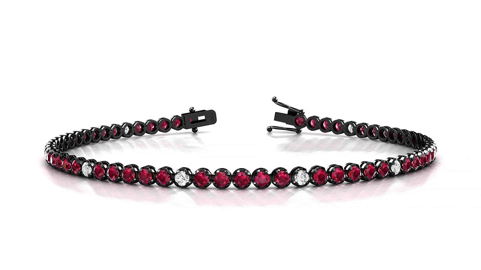 Bengal 5-1 | 18k Black Gold 2 mm Round Natural Ruby & Diamond Tennis Bracelet