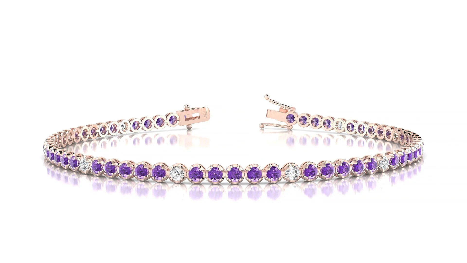 Bengal 5-1 | 18k Rose Gold 2 mm Round Natural Amethyst & Diamond Tennis Bracelet