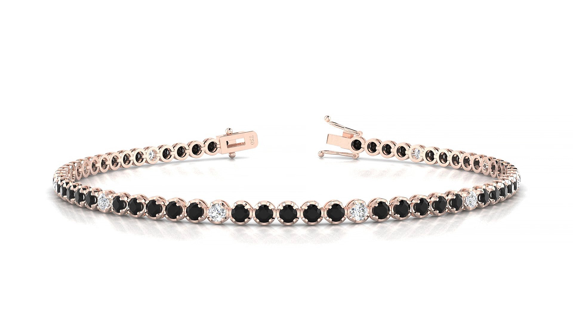 Bengal 5-1 | 18k Rose Gold 2 mm Round Natural Black Diamond & Diamond 15 cm Tennis Bracelet