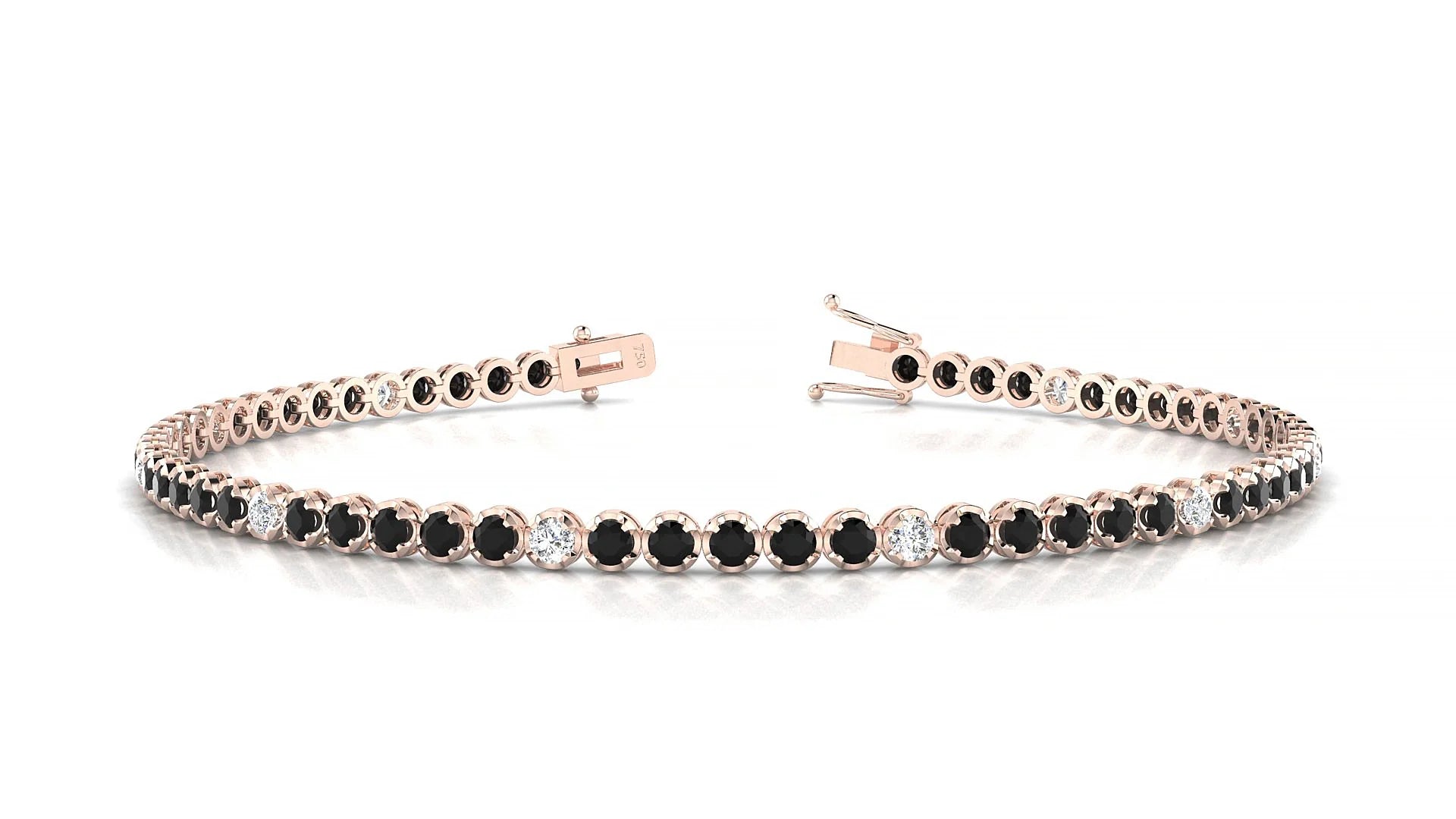 Bengal 5-1 | 18k Rose Gold 2 mm Round Natural Black Diamond & Diamond Tennis Bracelet