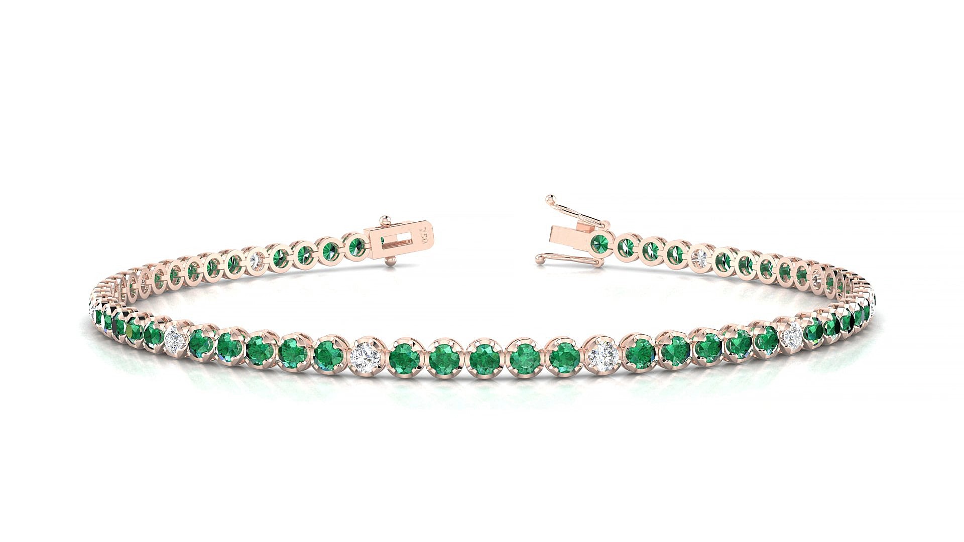 Bengal 5-1 | 18k Rose Gold 2 mm Round Natural Emerald & Diamond 15 cm Tennis Bracelet