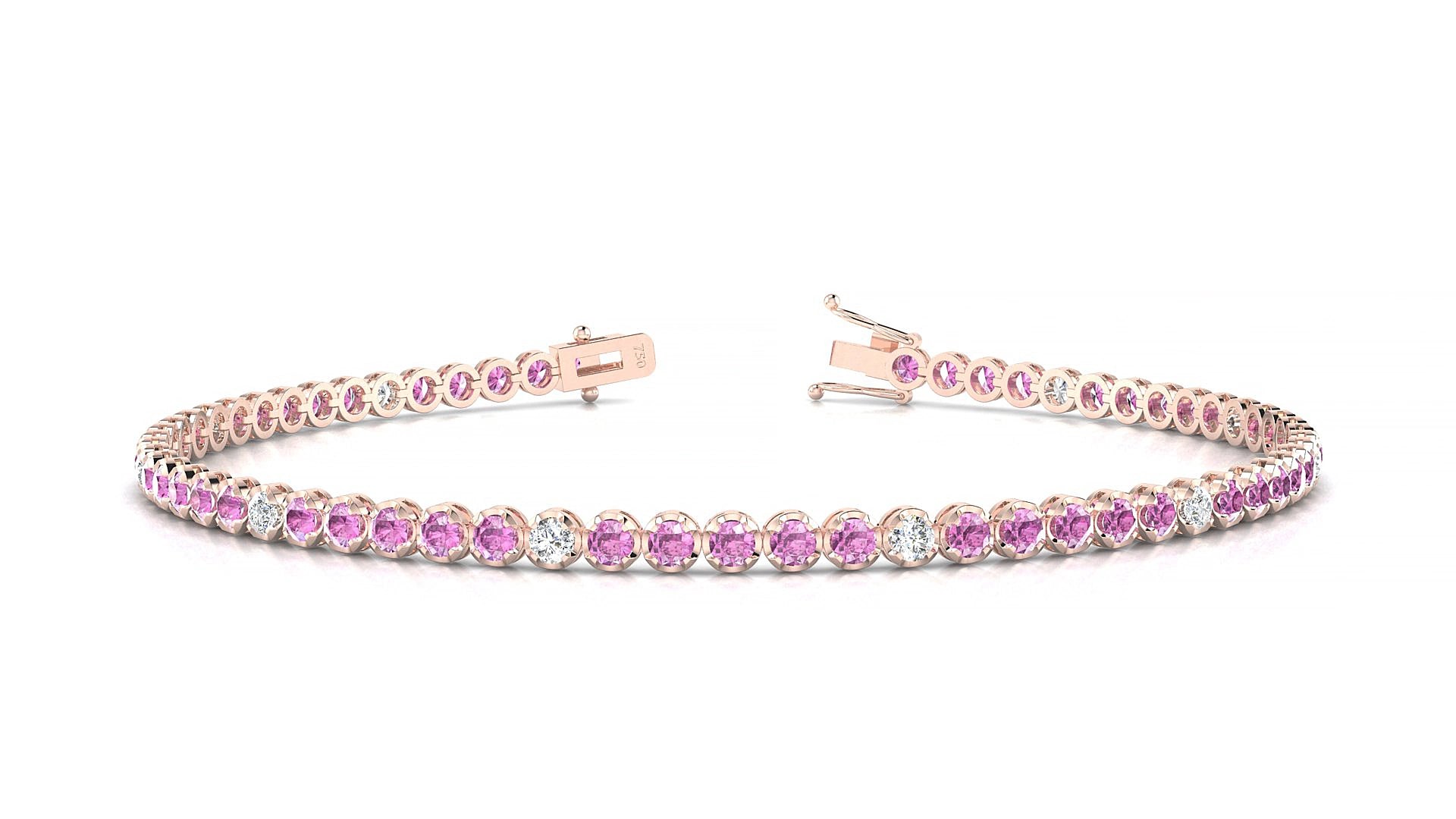 Bengal 5-1 | 18k Rose Gold 2 mm Round Natural Pink Sapphire & Diamond 17 cm Tennis Bracelet