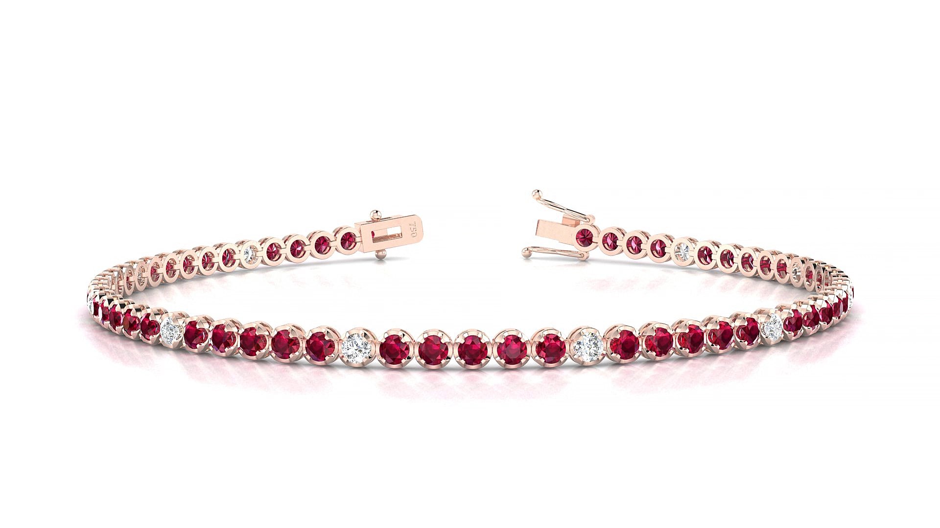 Bengal 5-1 | 18k Rose Gold 2 mm Round Natural Ruby & Diamond 18 cm Tennis Bracelet