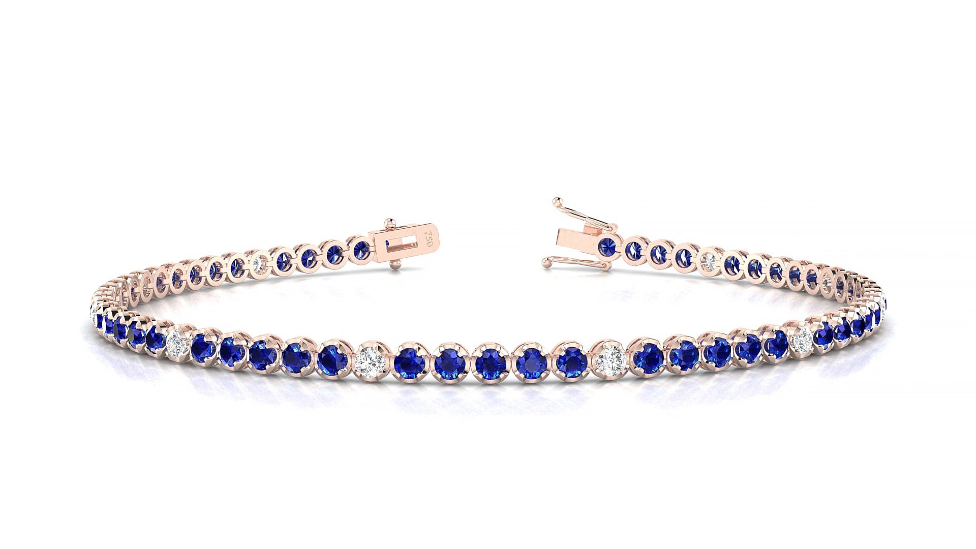 Bengal 5-1 | 18k Rose Gold 2 mm Round Natural Sapphire & Diamond 18 cm Tennis Bracelet