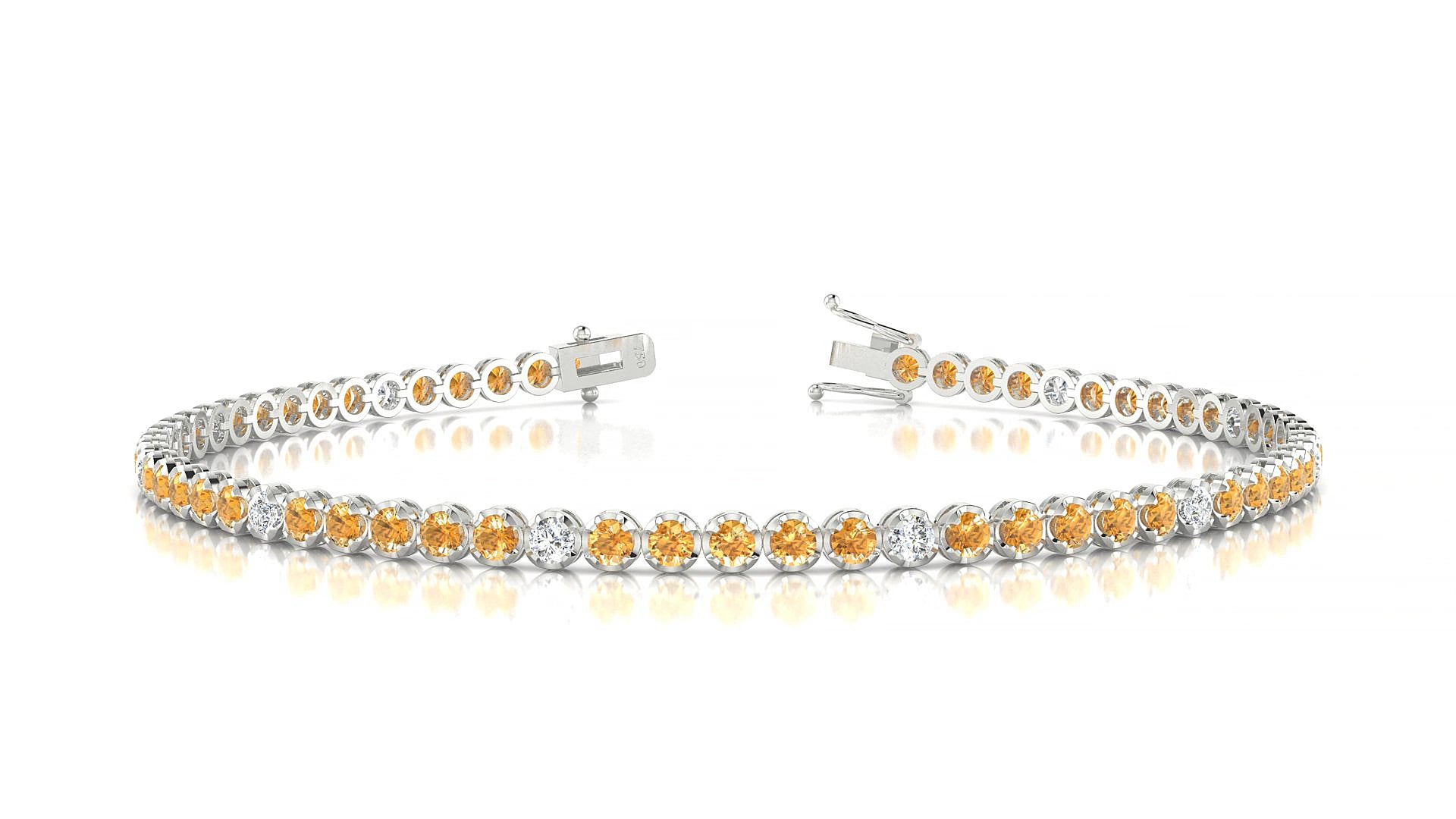 Bengal 5-1 | 18k White Gold 2 mm Round Natural Citrine & Diamond 15 cm Tennis Bracelet