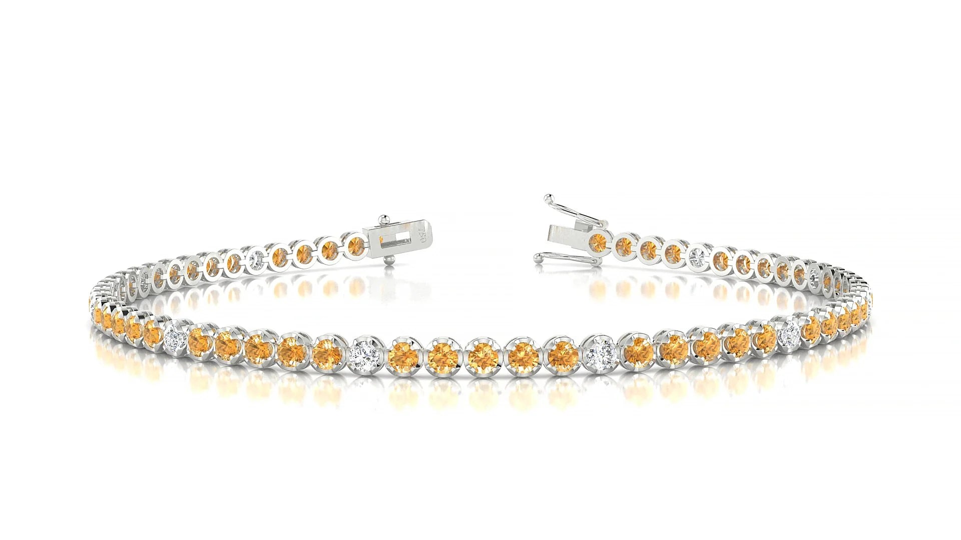 Bengal 5-1 | 18k White Gold 2 mm Round Natural Citrine & Diamond Tennis Bracelet