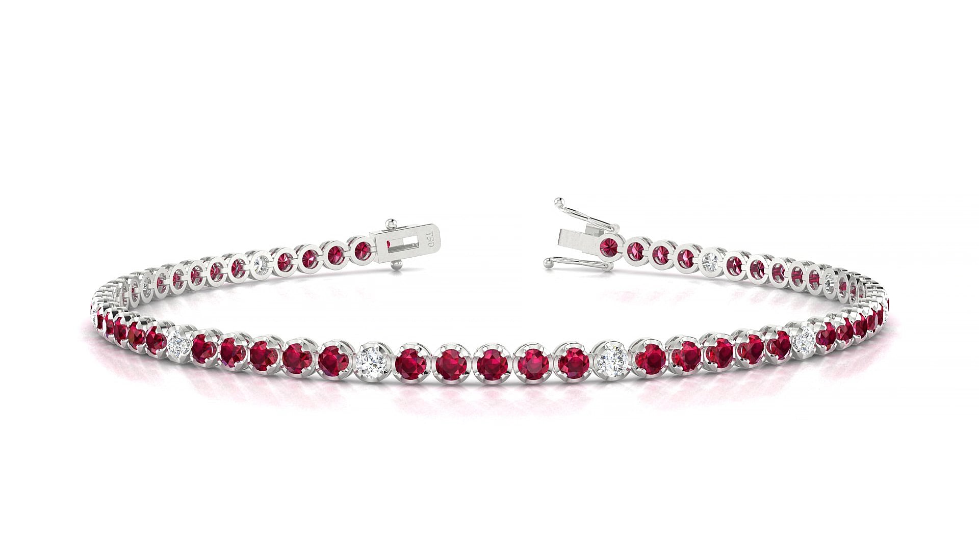 Bengal 5-1 | 18k White Gold 2 mm Round Natural Ruby & Diamond 15 cm Tennis Bracelet