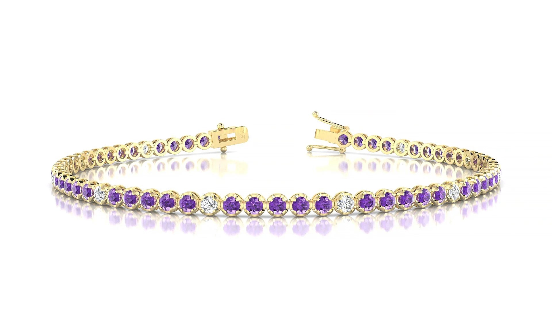 Bengal 5-1 | 18k Yellow Gold 2 mm Round Natural Amethyst & Diamond Tennis Bracelet