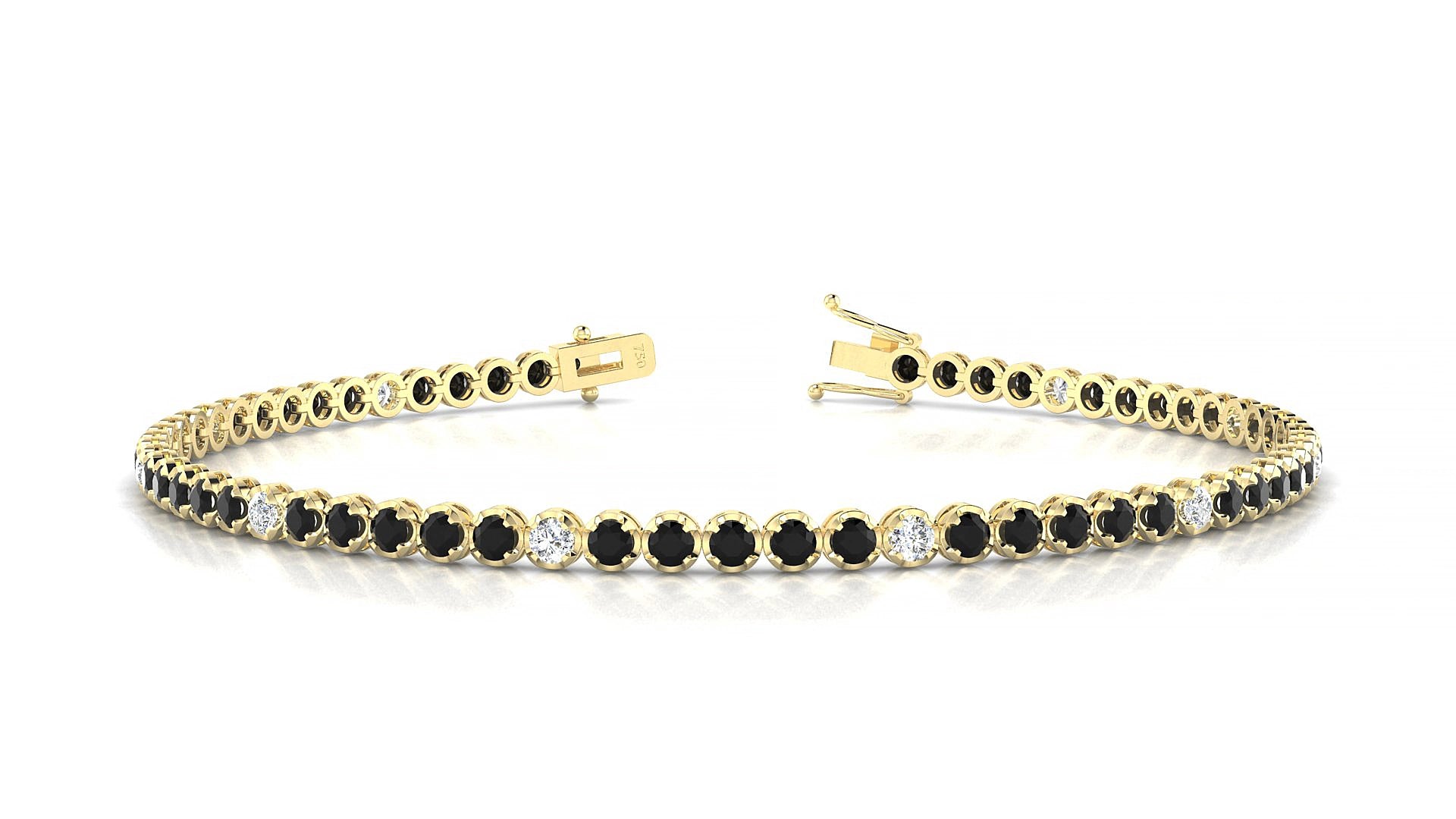 Bengal 5-1 | 18k Yellow Gold 2 mm Round Natural Black Diamond & Diamond 19 cm Tennis Bracelet