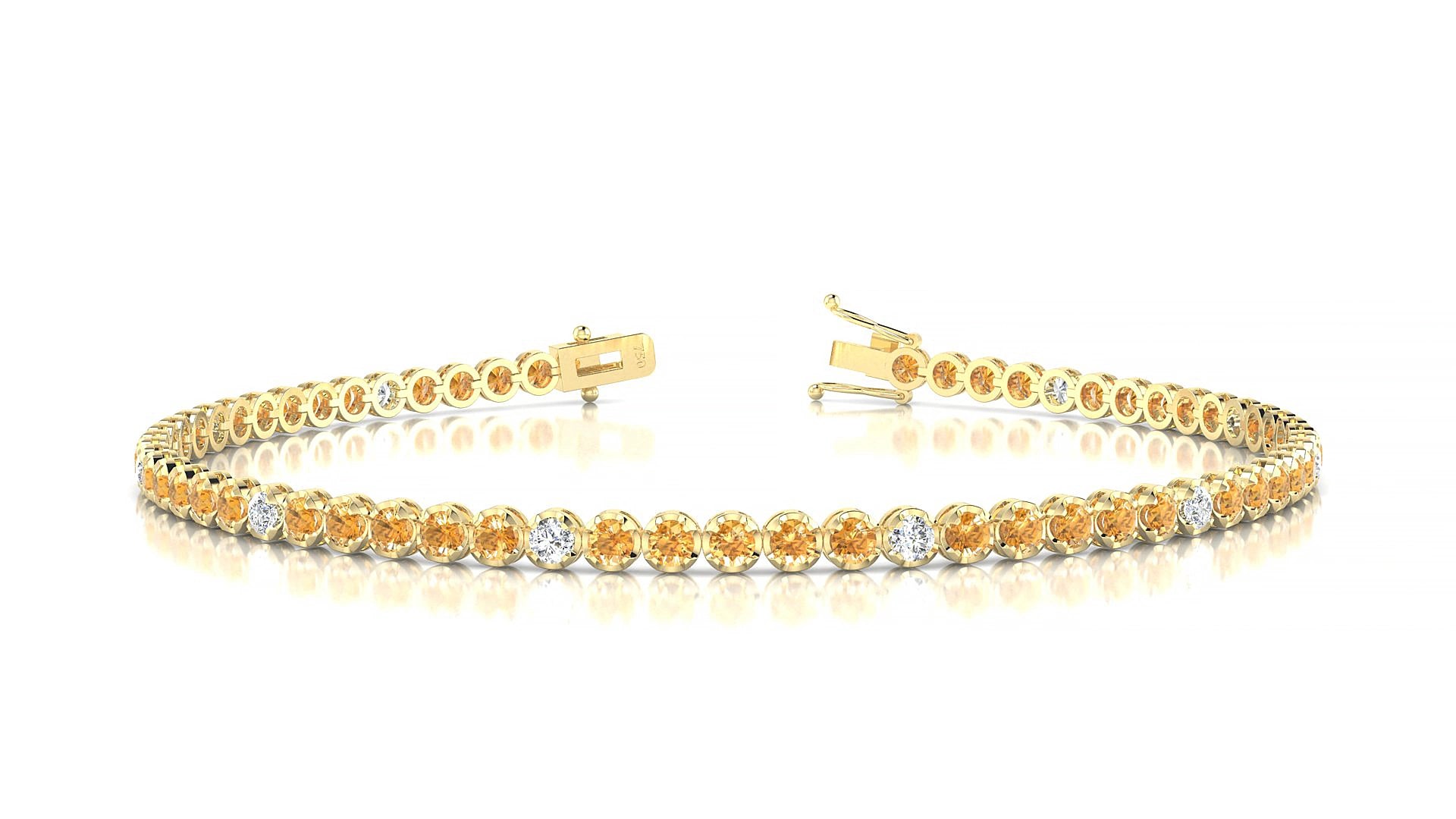 Bengal 5-1 | 18k Yellow Gold 2 mm Round Natural Citrine & Diamond 15 cm Tennis Bracelet