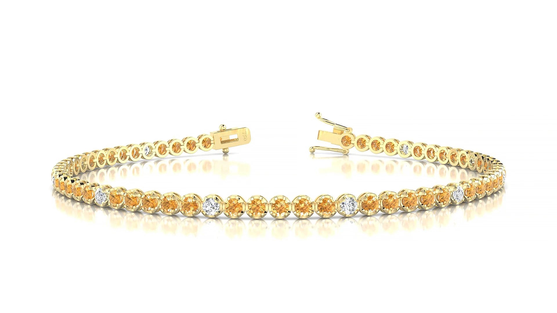 Bengal 5-1 | 18k Yellow Gold 2 mm Round Natural Citrine & Diamond Tennis Bracelet