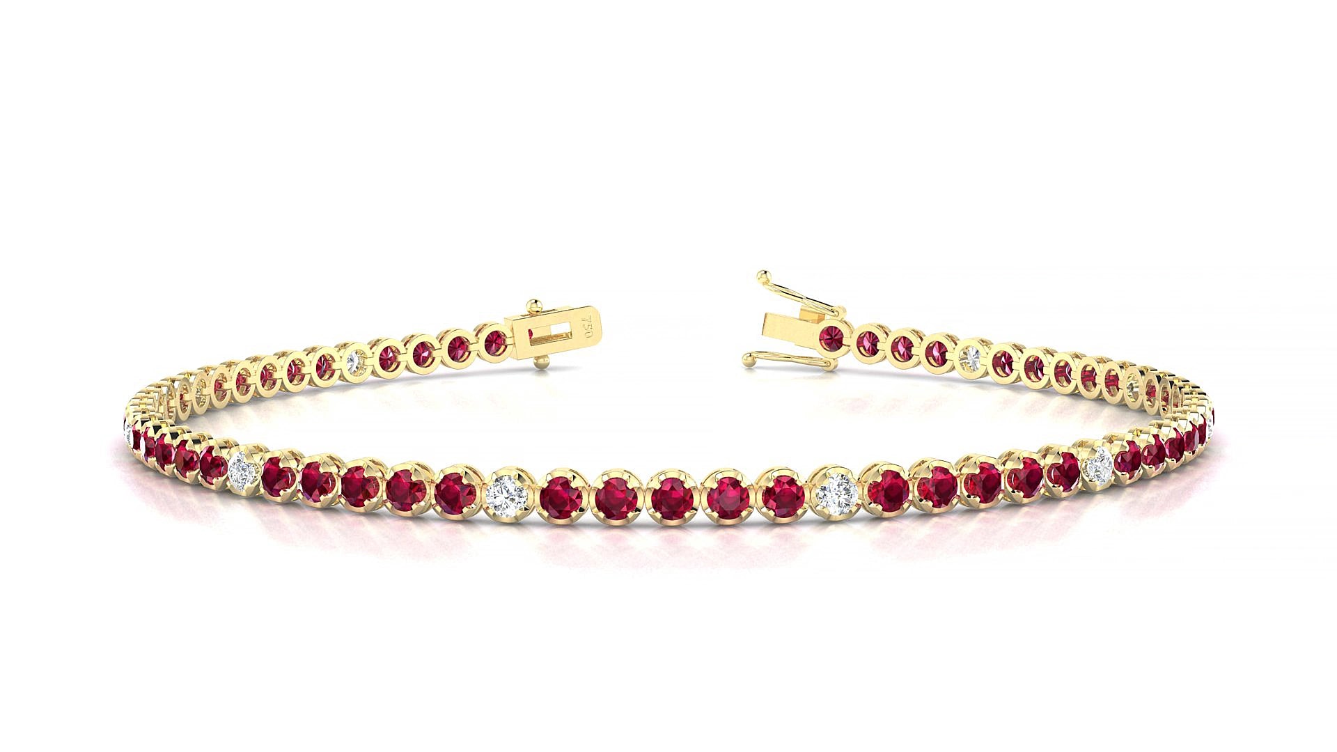 Bengal 5-1 | 18k Yellow Gold 2 mm Round Natural Ruby & Diamond 15 cm Tennis Bracelet