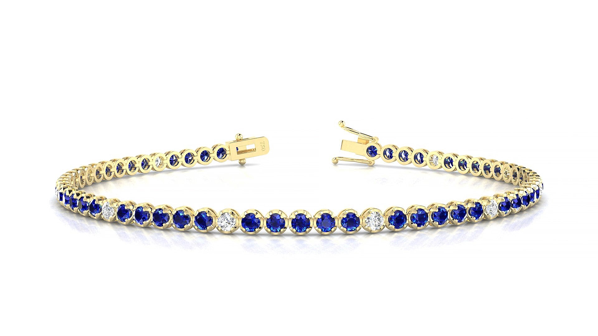 Bengal 5-1 | 18k Yellow Gold 2 mm Round Natural Sapphire & Diamond 15 cm Tennis Bracelet