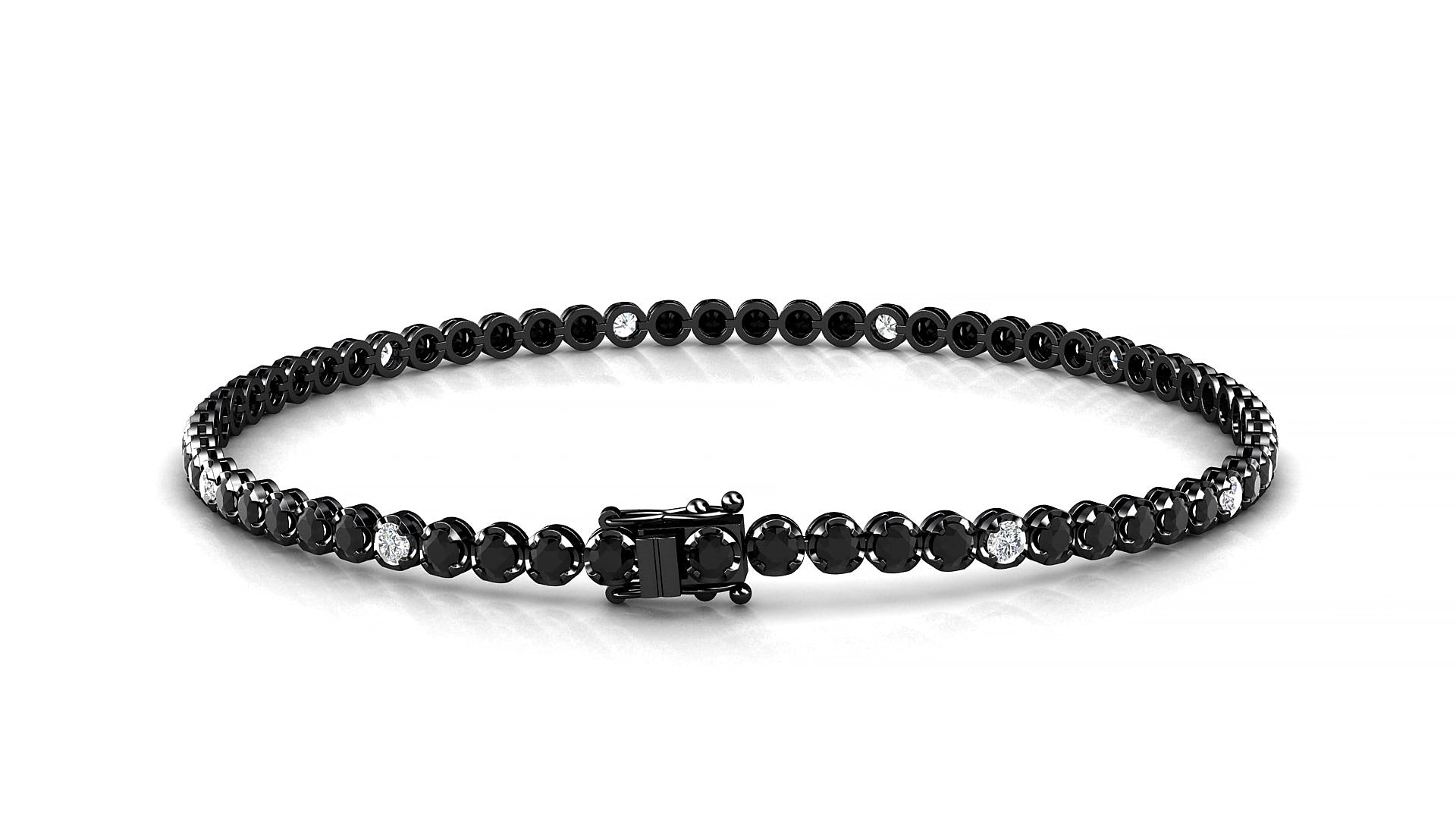 Bengal 5-1 | 18k Black Gold 2 mm Round Natural Black Diamond & Diamond 20 cm Tennis Bracelet