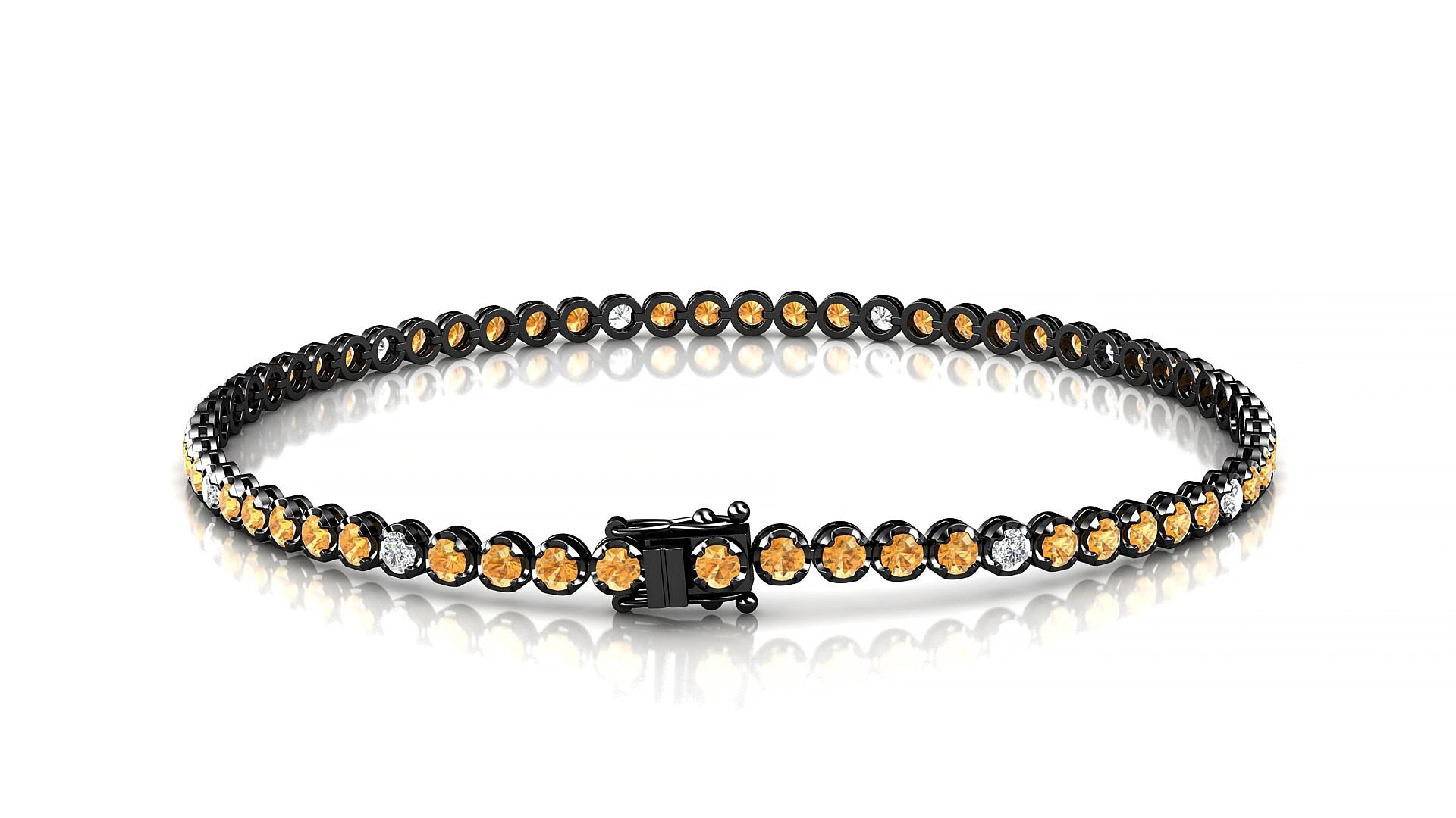 Bengal 5-1 | 18k Black Gold 2 mm Round Natural Citrine & Diamond 18 cm Tennis Bracelet