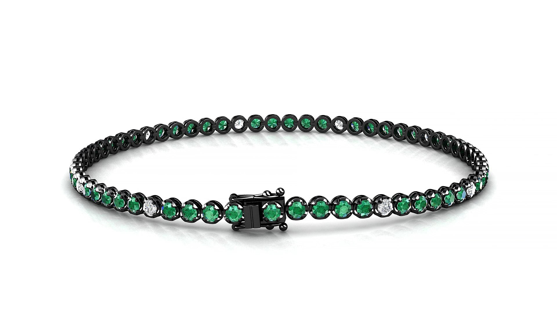 Bengal 5-1 | 18k Black Gold 2 mm Round Natural Emerald & Diamond 17 cm Tennis Bracelet