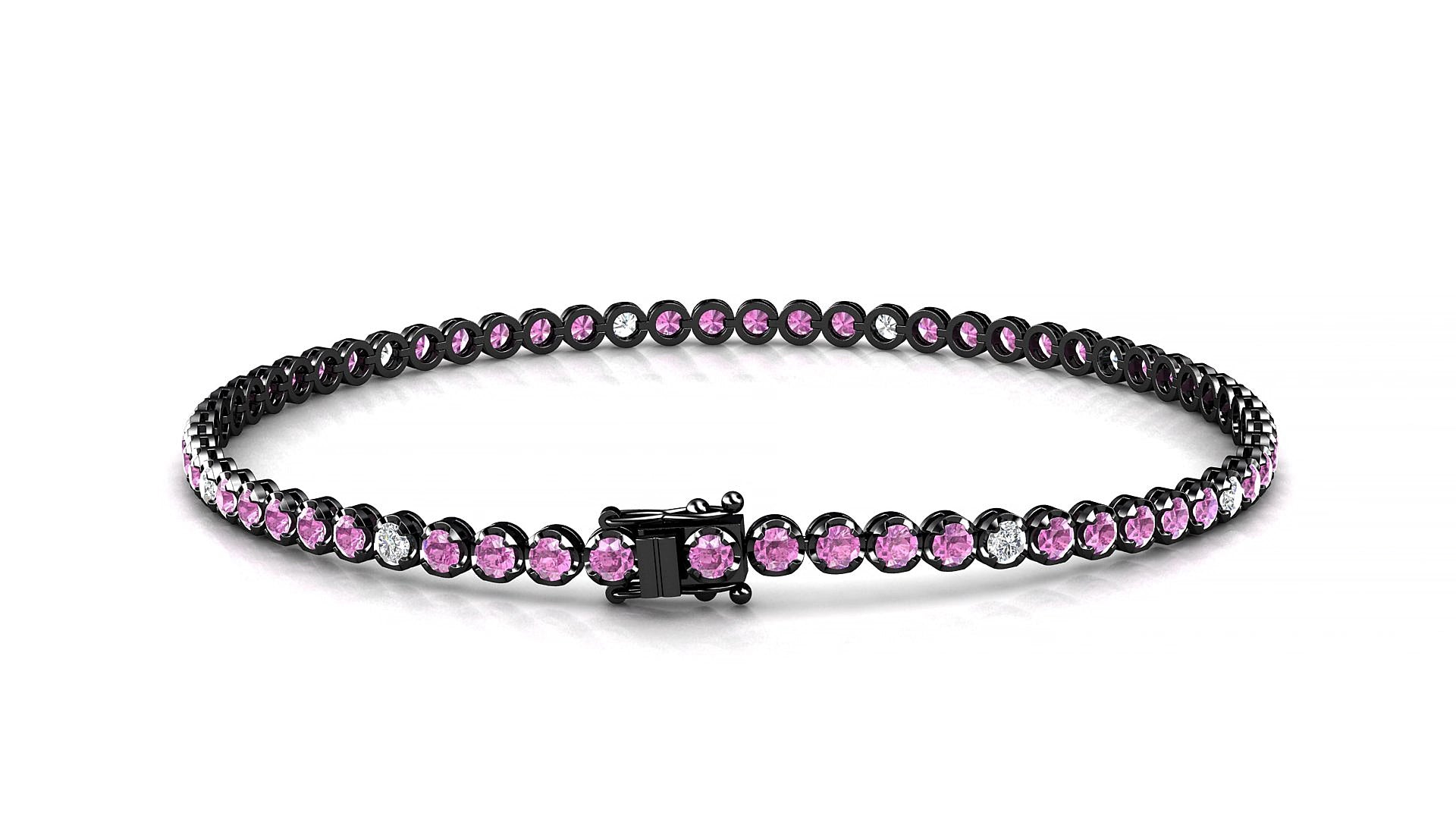 Bengal 5-1 | 18k Black Gold 2 mm Round Natural Pink Sapphire & Diamond 15 cm Tennis Bracelet