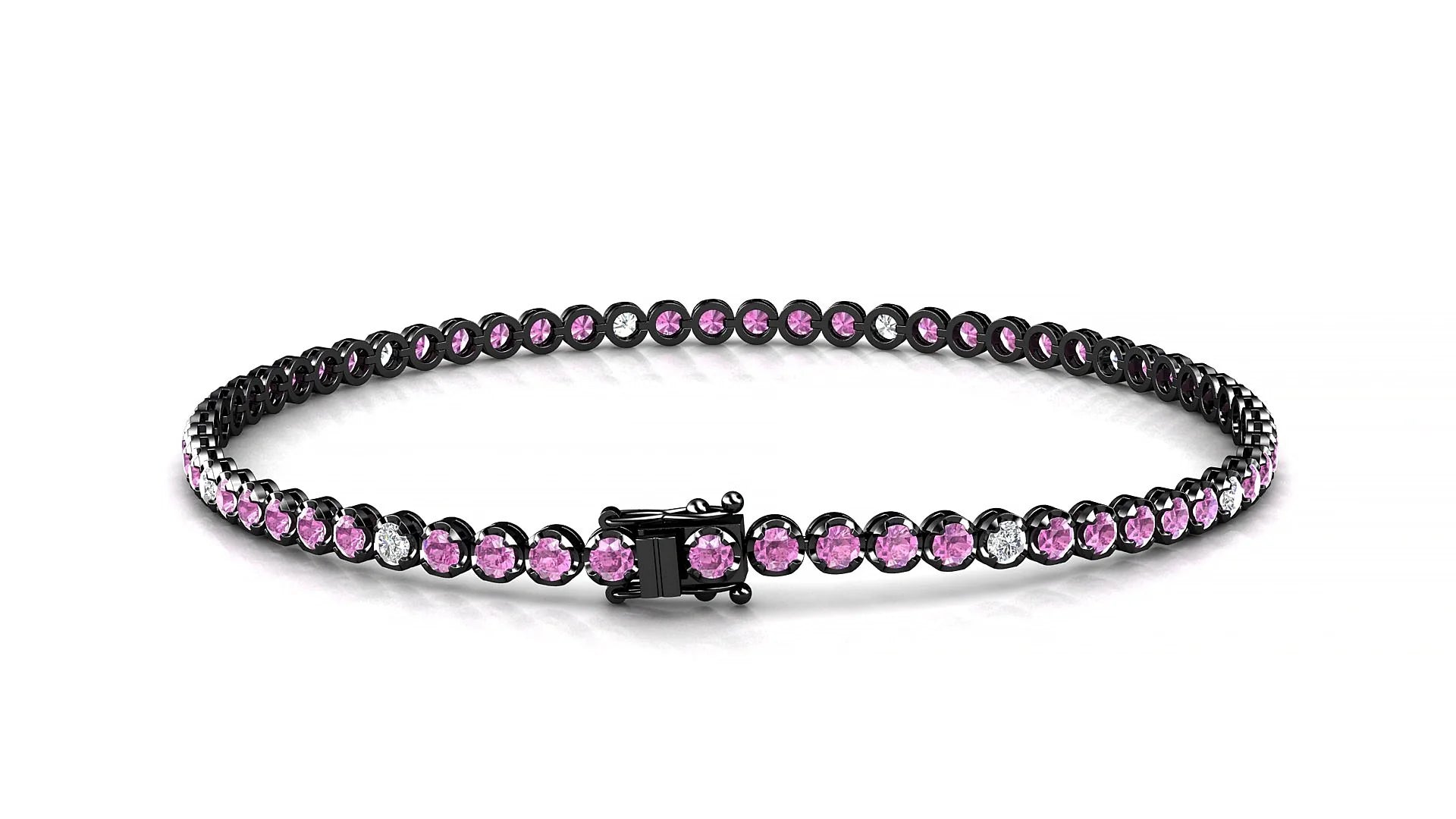 Bengal 5-1 | 18k Black Gold 2 mm Round Natural Pink Sapphire & Diamond Tennis Bracelet