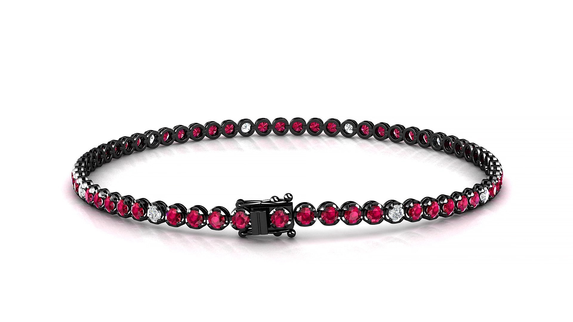 Bengal 5-1 | 18k Black Gold 2 mm Round Natural Ruby & Diamond 19 cm Tennis Bracelet