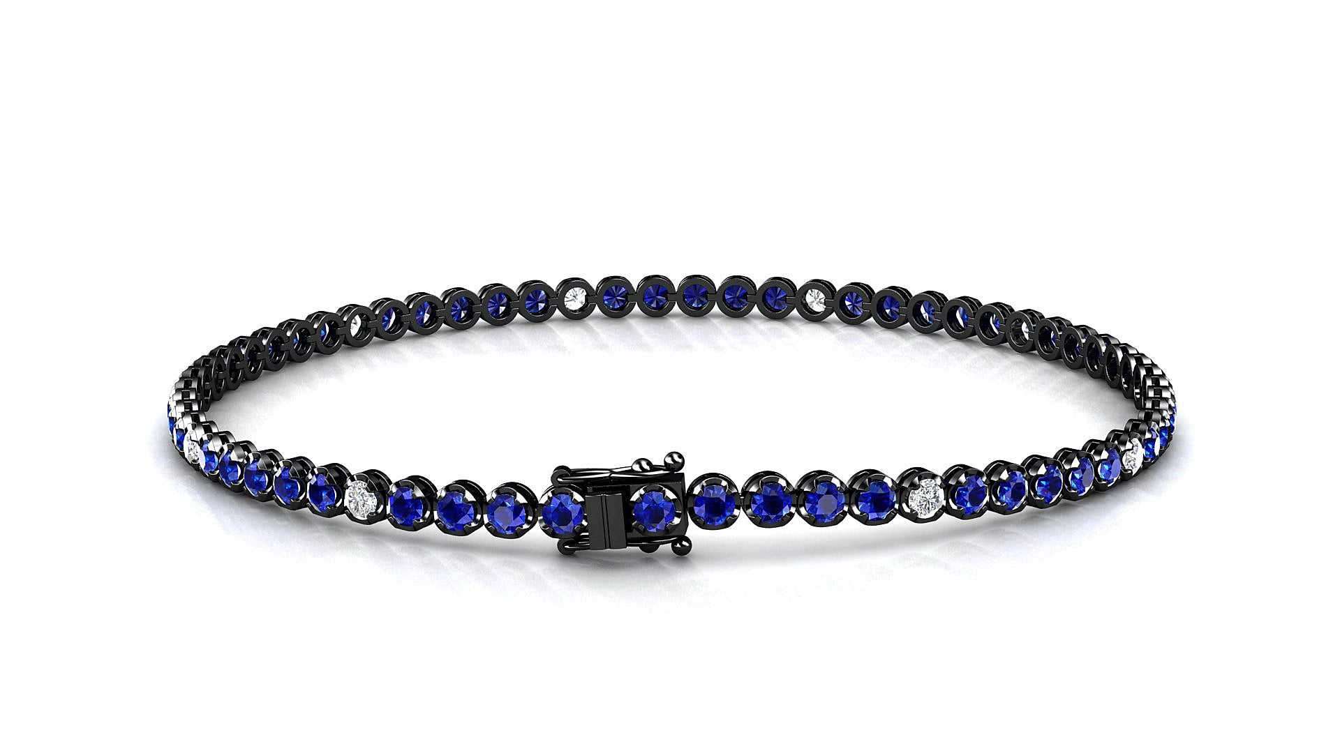 Bengal 5-1 | 18k Black Gold 2 mm Round Natural Sapphire & Diamond 16 cm Tennis Bracelet