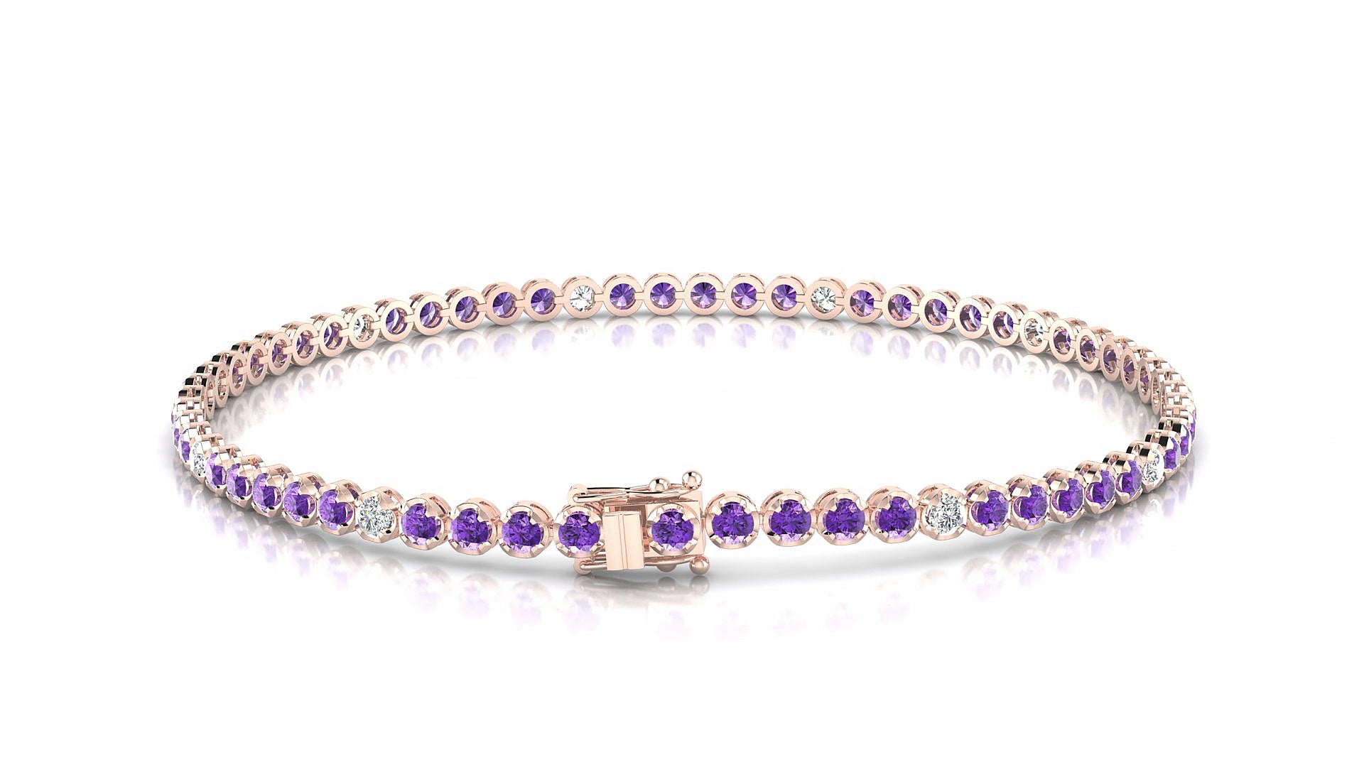Bengal 5-1 | 18k Rose Gold 2 mm Round Natural Amethyst & Diamond 18 cm Tennis Bracelet