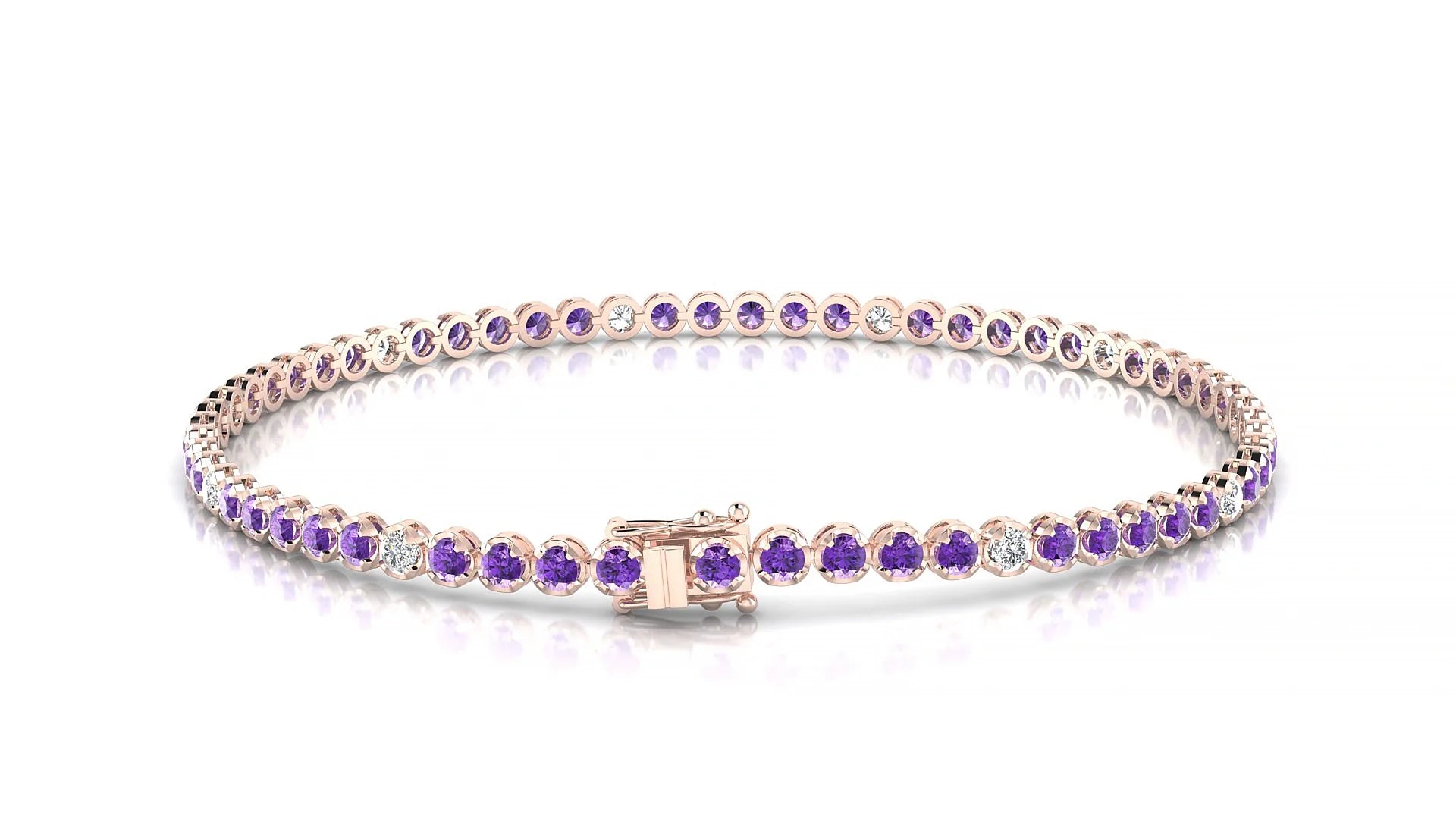 Bengal 5-1 | 18k Rose Gold 2 mm Round Natural Amethyst & Diamond Tennis Bracelet