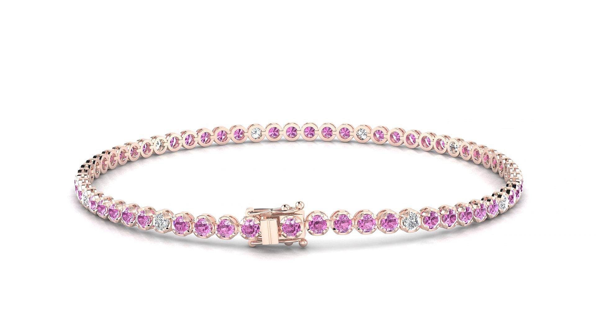 Bengal 5-1 | 18k Rose Gold 2 mm Round Natural Pink Sapphire & Diamond 15 cm Tennis Bracelet