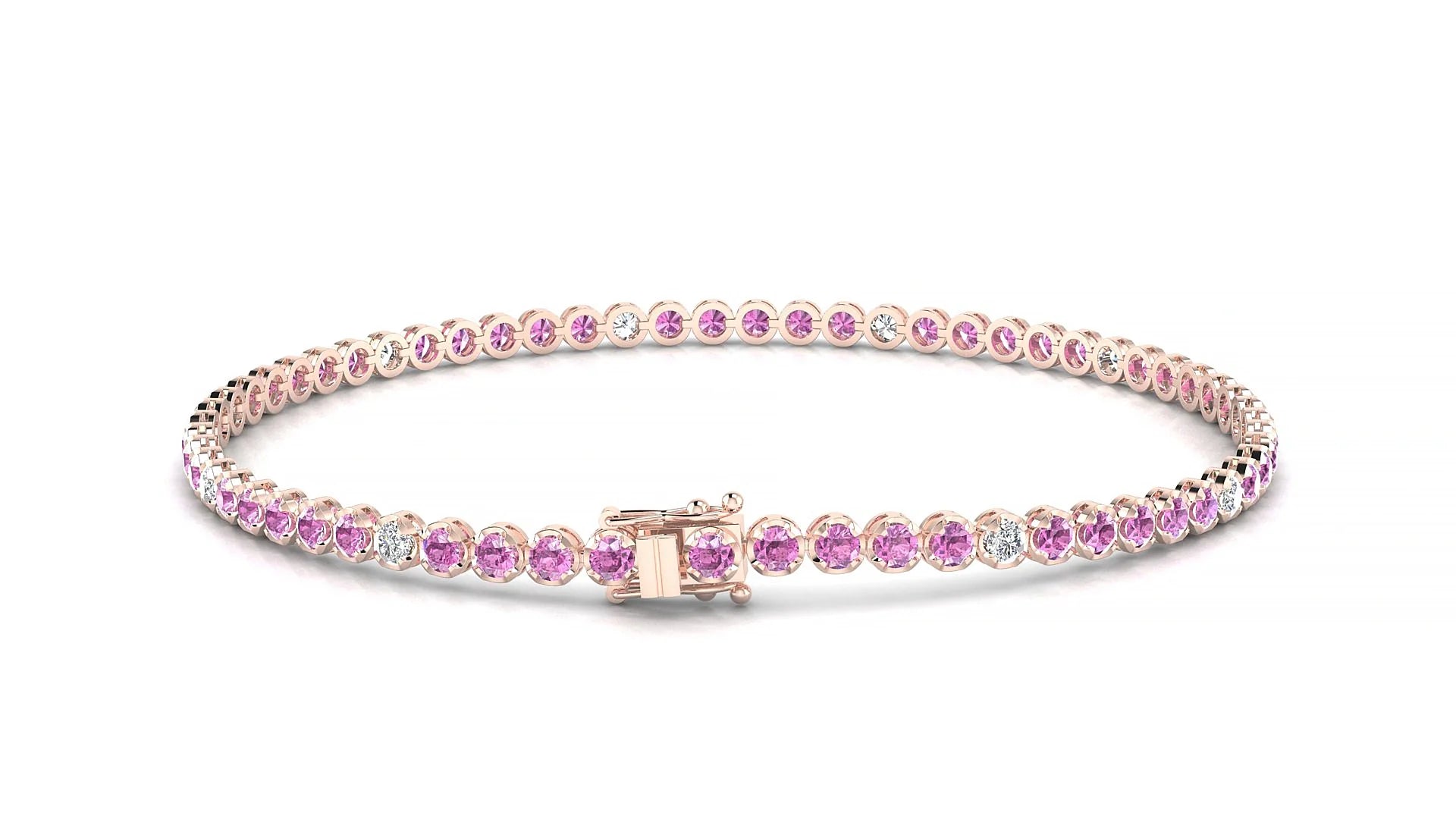 Bengal 5-1 | 18k Rose Gold 2 mm Round Natural Pink Sapphire & Diamond Tennis Bracelet