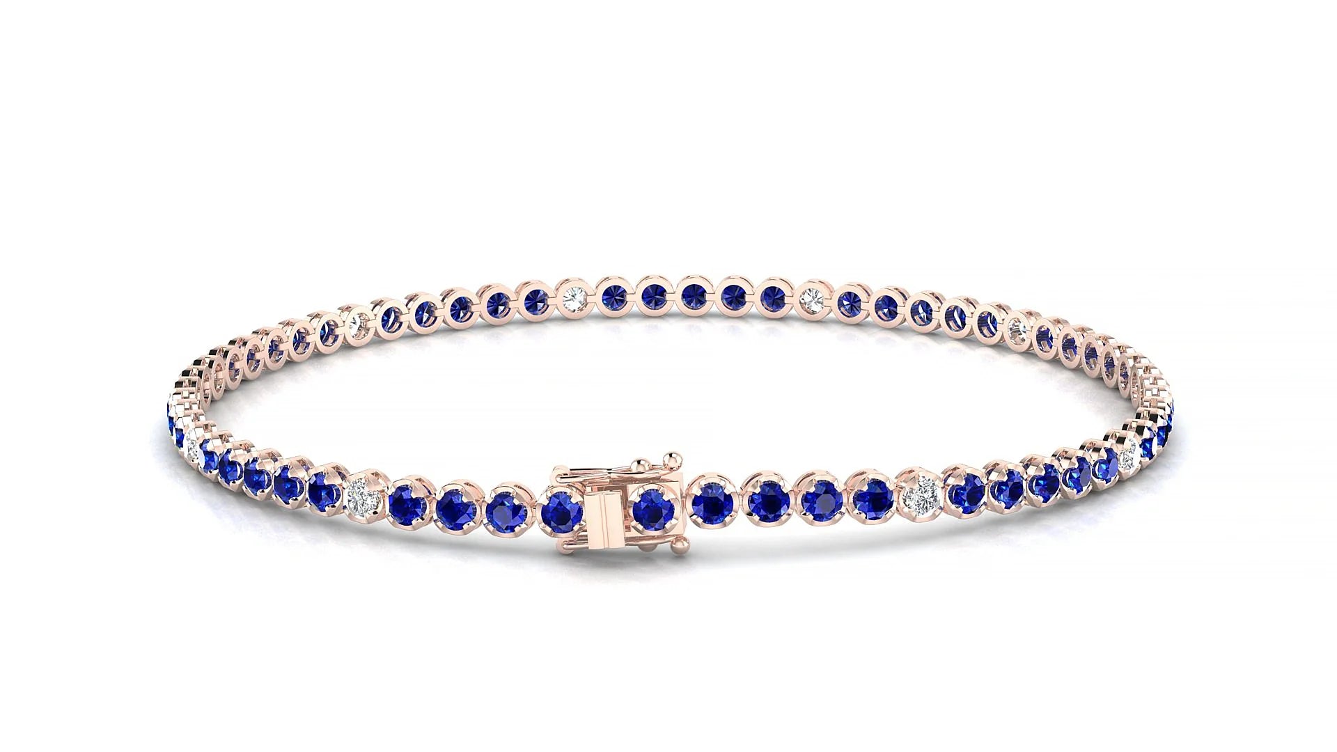 Bengal 5-1 | 18k Rose Gold 2 mm Round Natural Sapphire & Diamond Tennis Bracelet