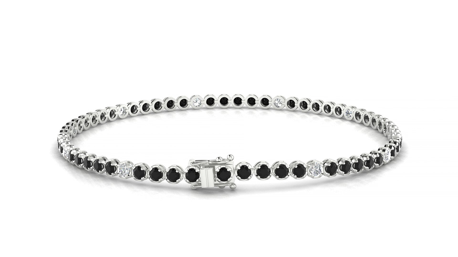 Bengal 5-1 | 18k White Gold 2 mm Round Natural Black Diamond & Diamond 18 cm Tennis Bracelet