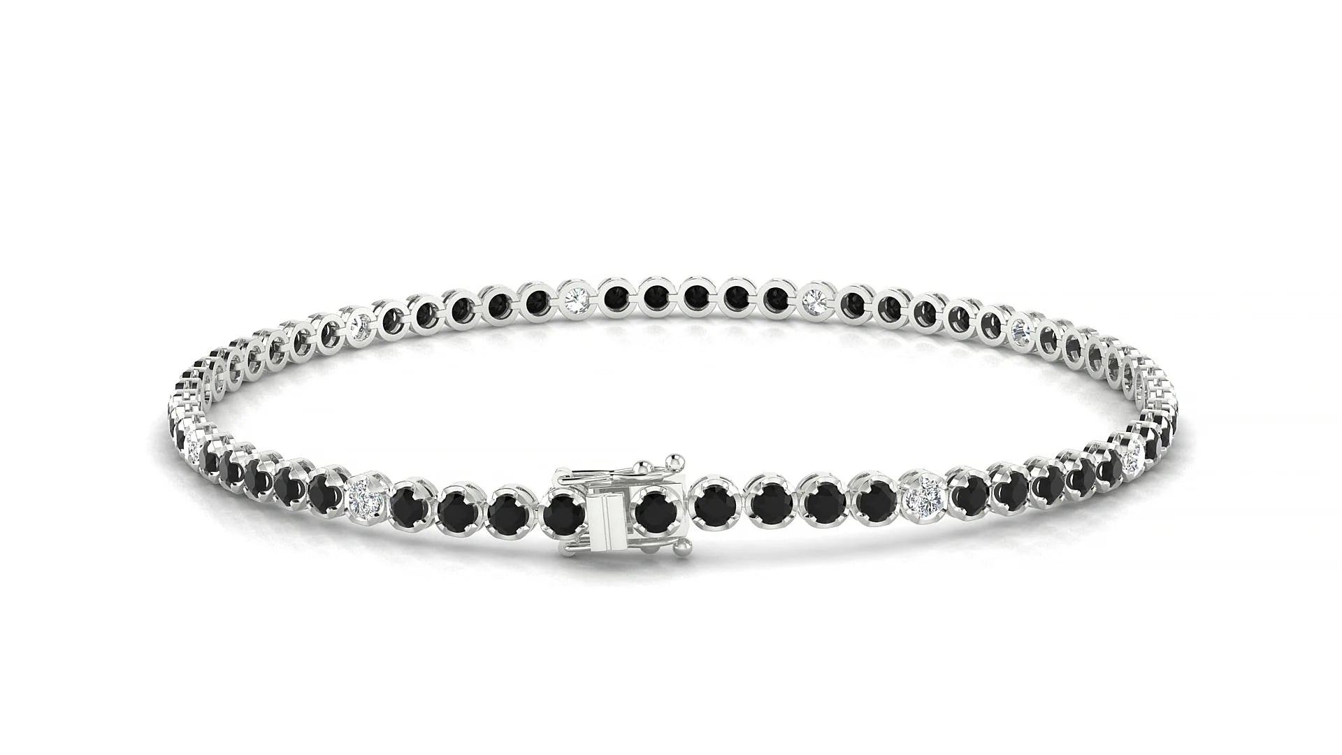 Bengal 5-1 | 18k White Gold 2 mm Round Natural Black Diamond & Diamond Tennis Bracelet