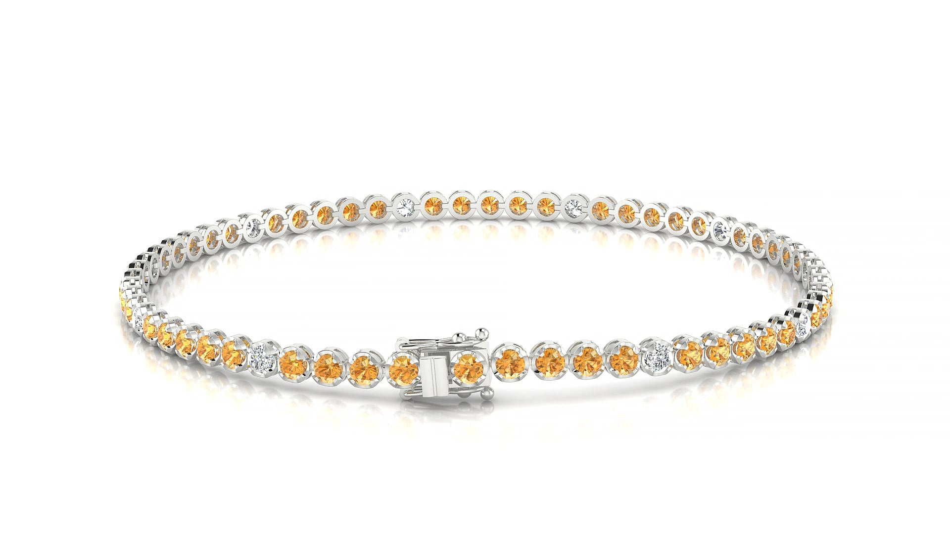 Bengal 5-1 | 18k White Gold 2 mm Round Natural Citrine & Diamond 15 cm Tennis Bracelet