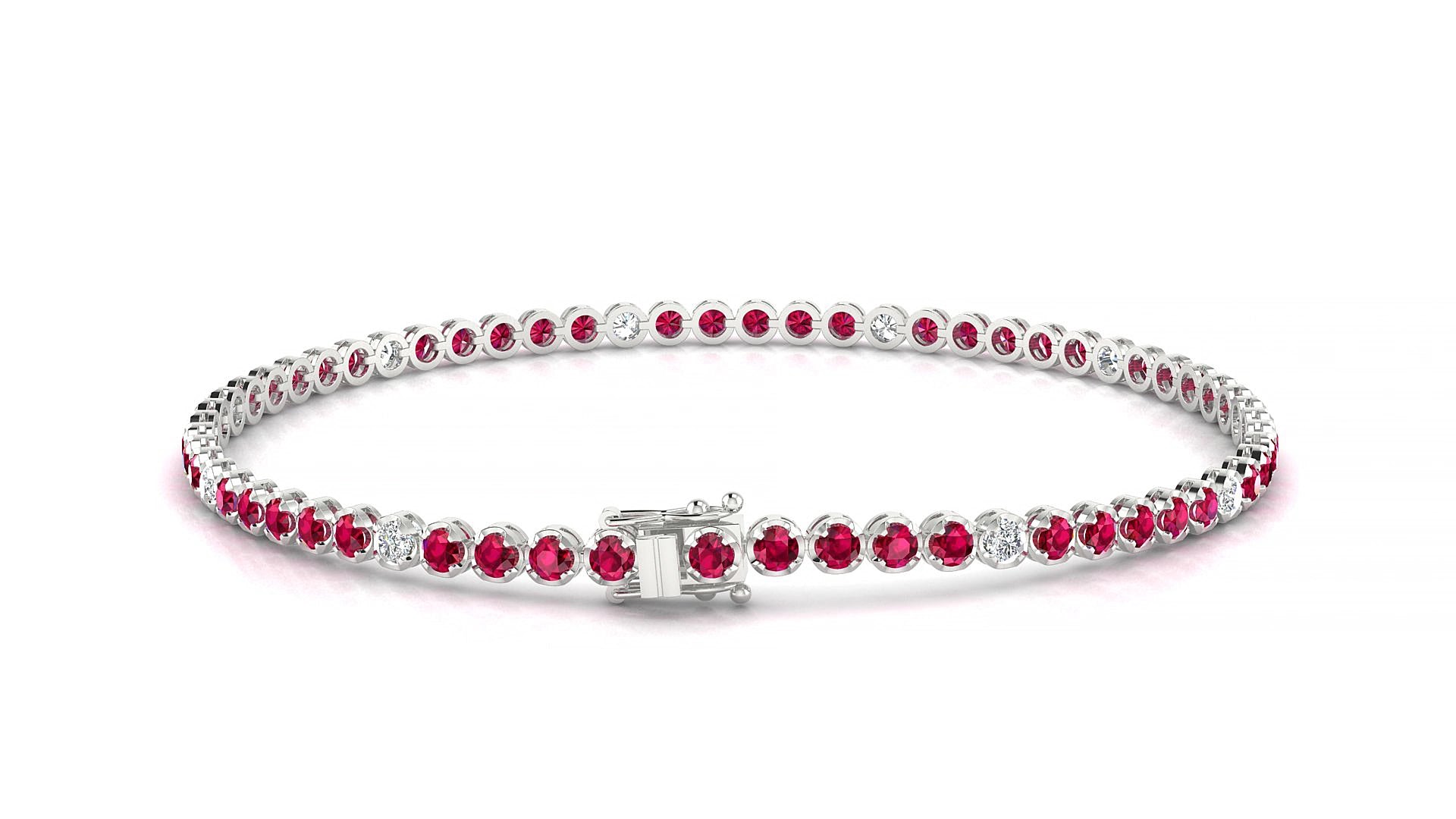 Bengal 5-1 | 18k White Gold 2 mm Round Natural Ruby & Diamond 18 cm Tennis Bracelet